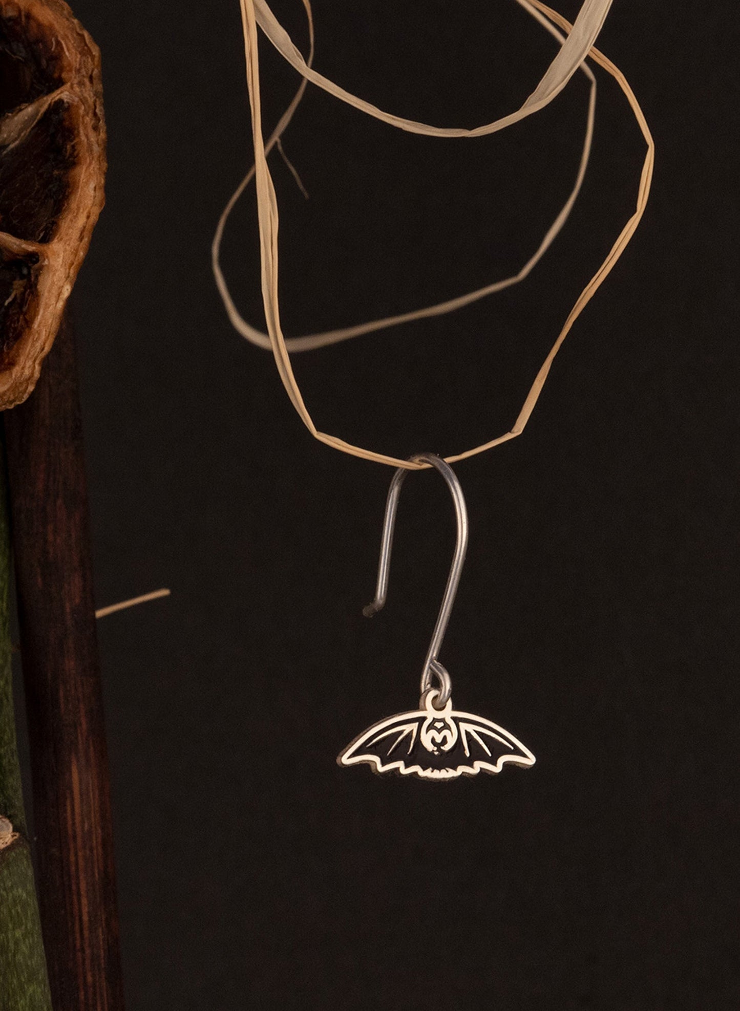 Dangle and Threader Tiny Black Bat Earrings - Halloween Gift