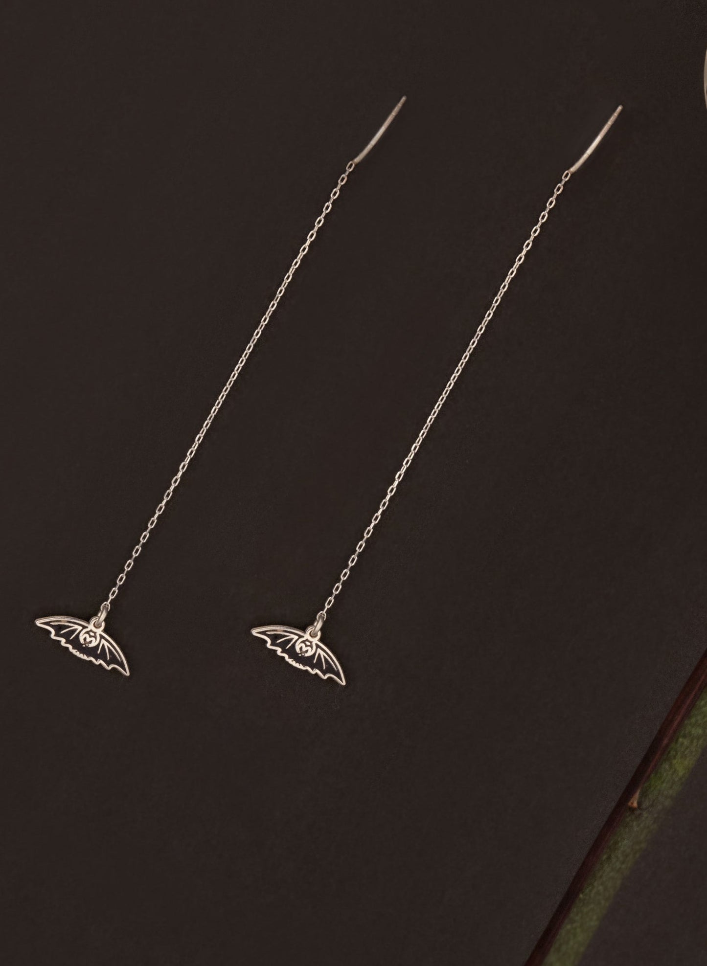 Dangle and Threader Tiny Black Bat Earrings - Halloween Gift