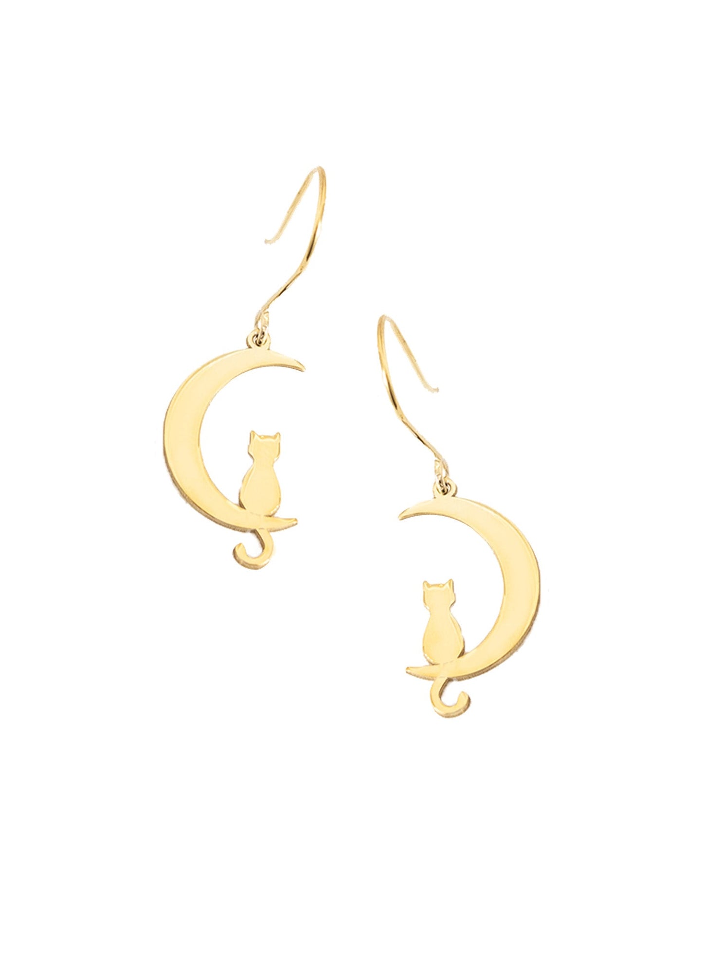 925 Sterling Silver Cat Moon Dangle & Drop Earrings