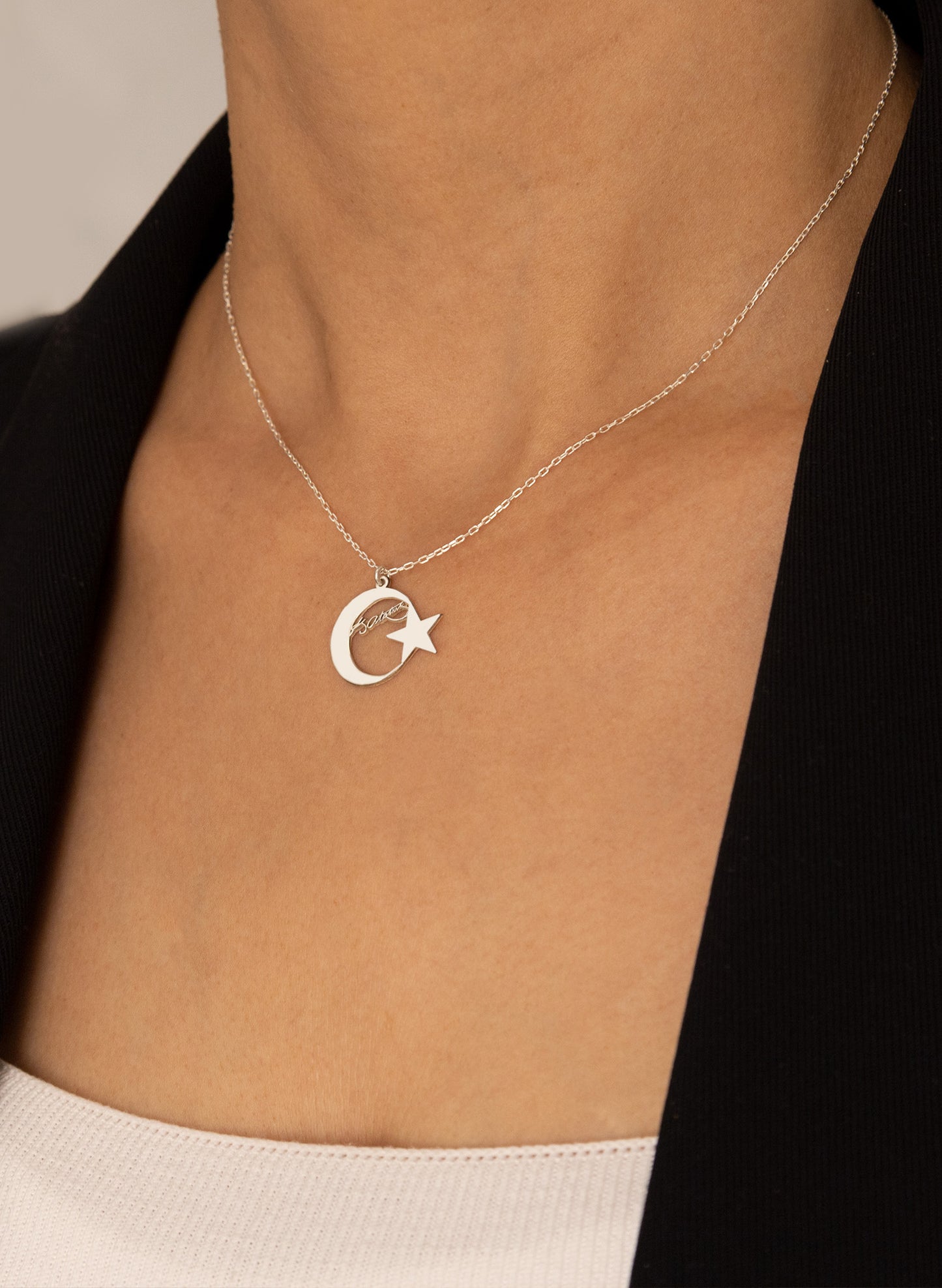 925 Ayar Gümüş Atatürk İmzalı Ayyıldız Kolye
