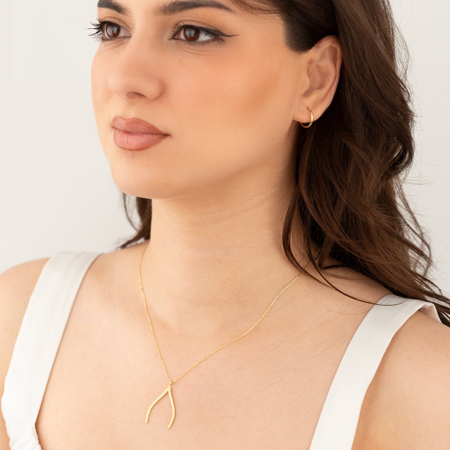 Ring Holder Necklace Gold Wishbone