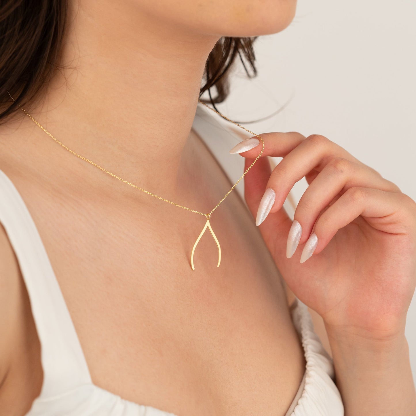 Ring Holder Necklace Gold Wishbone
