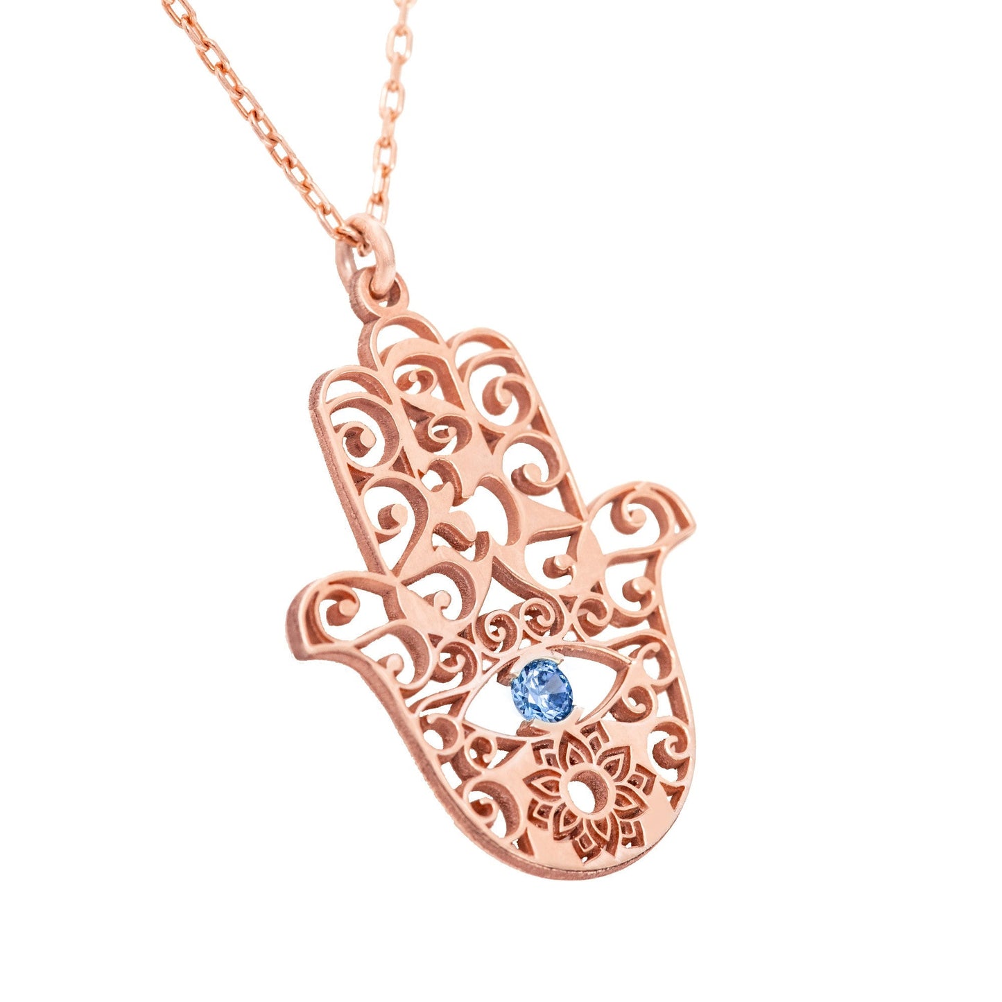14K Solid Gold Fatima's Hand Necklace with Birthstone