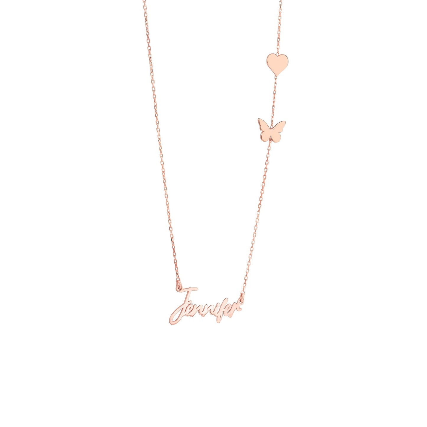 925 Sterling Silver Personalized Name Necklace with Heart and Butterfly