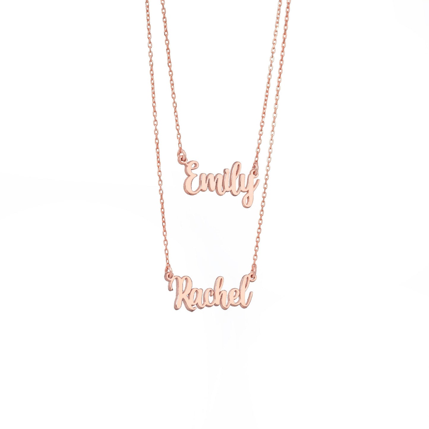 925 Sterling Silver Personalized Double Name Double Chain Necklace