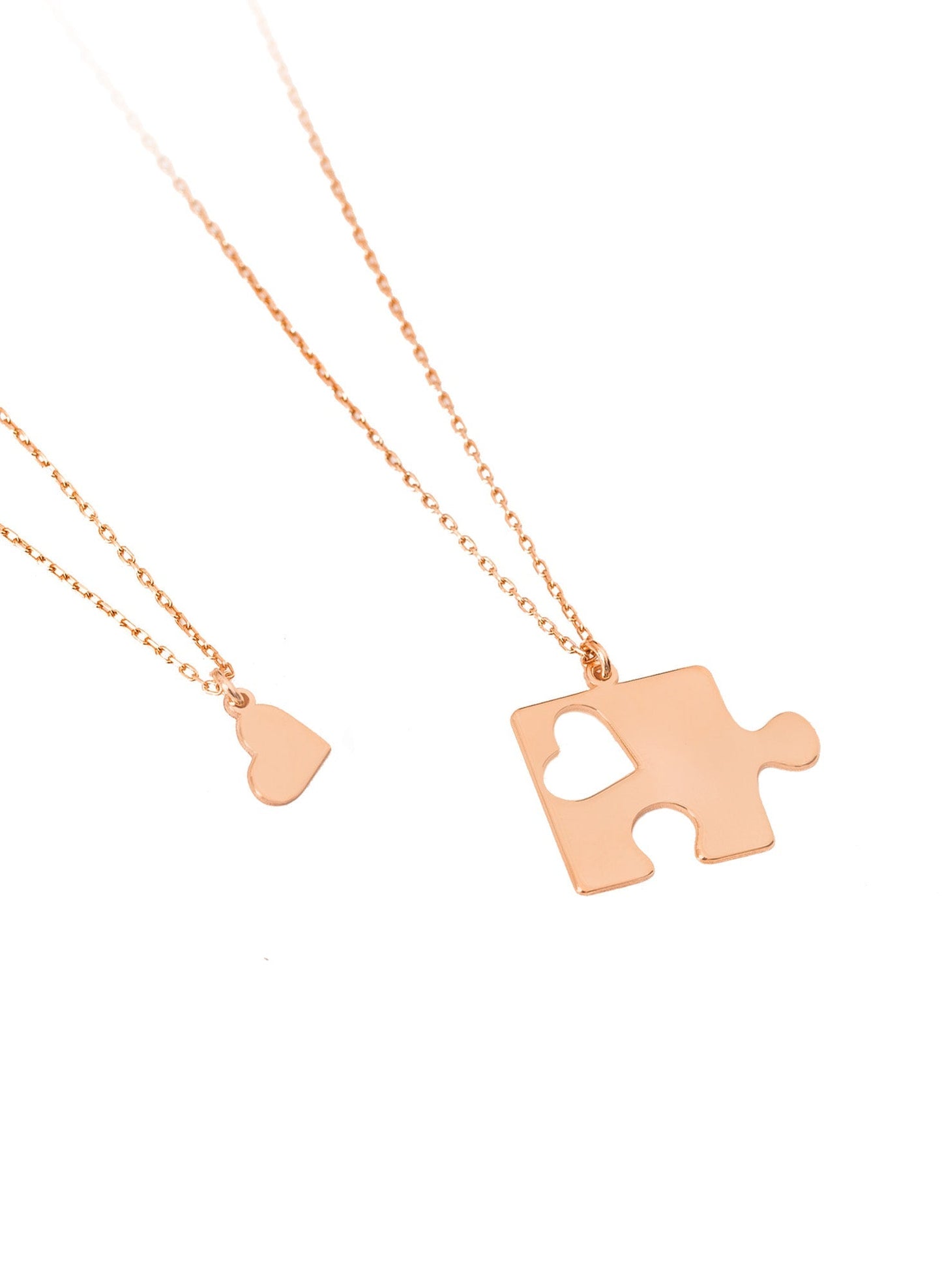 925 Ayar Gümüş Çift Puzzle ve Kalp Kolye