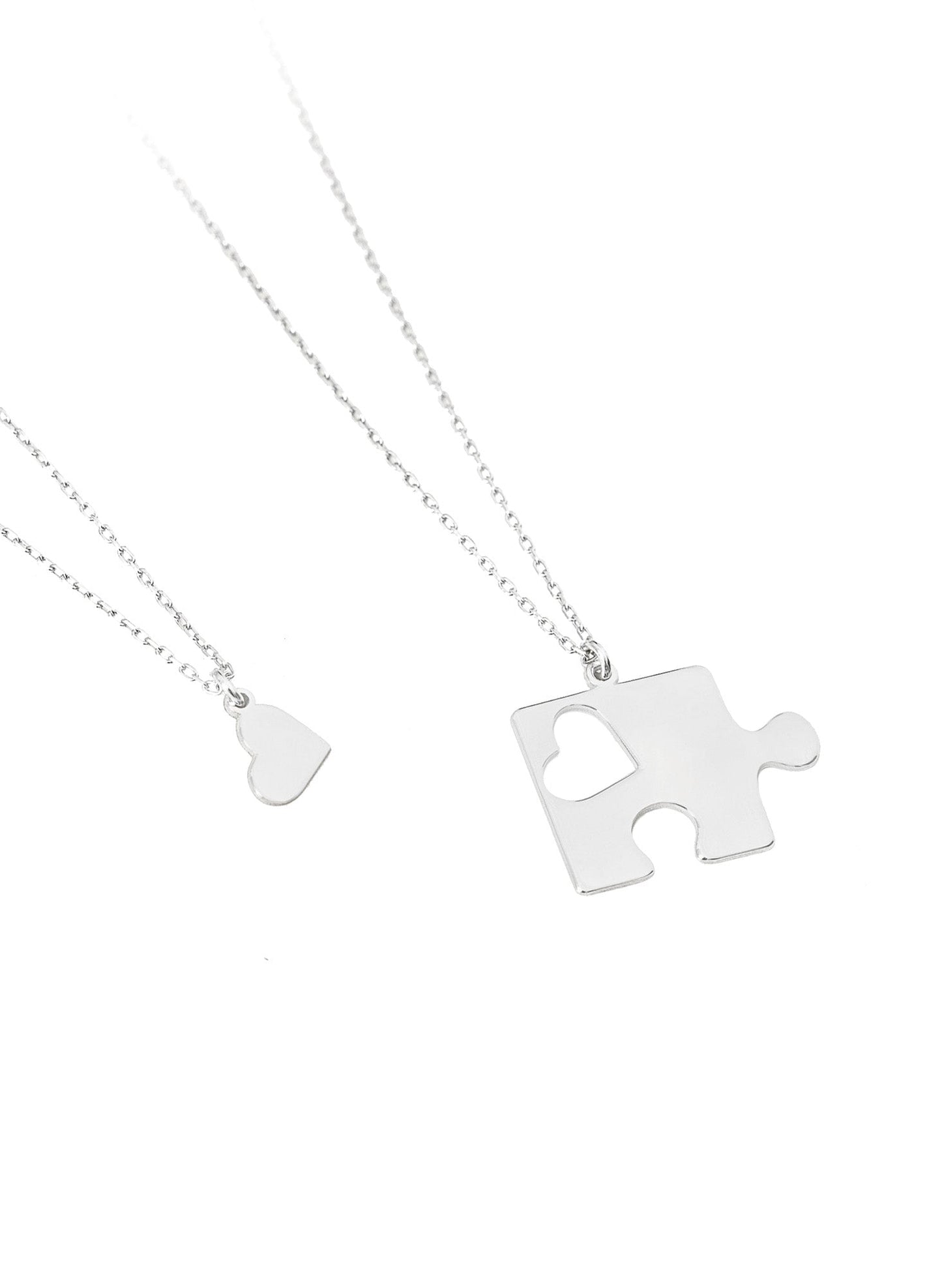 925 Ayar Gümüş Çift Puzzle ve Kalp Kolye