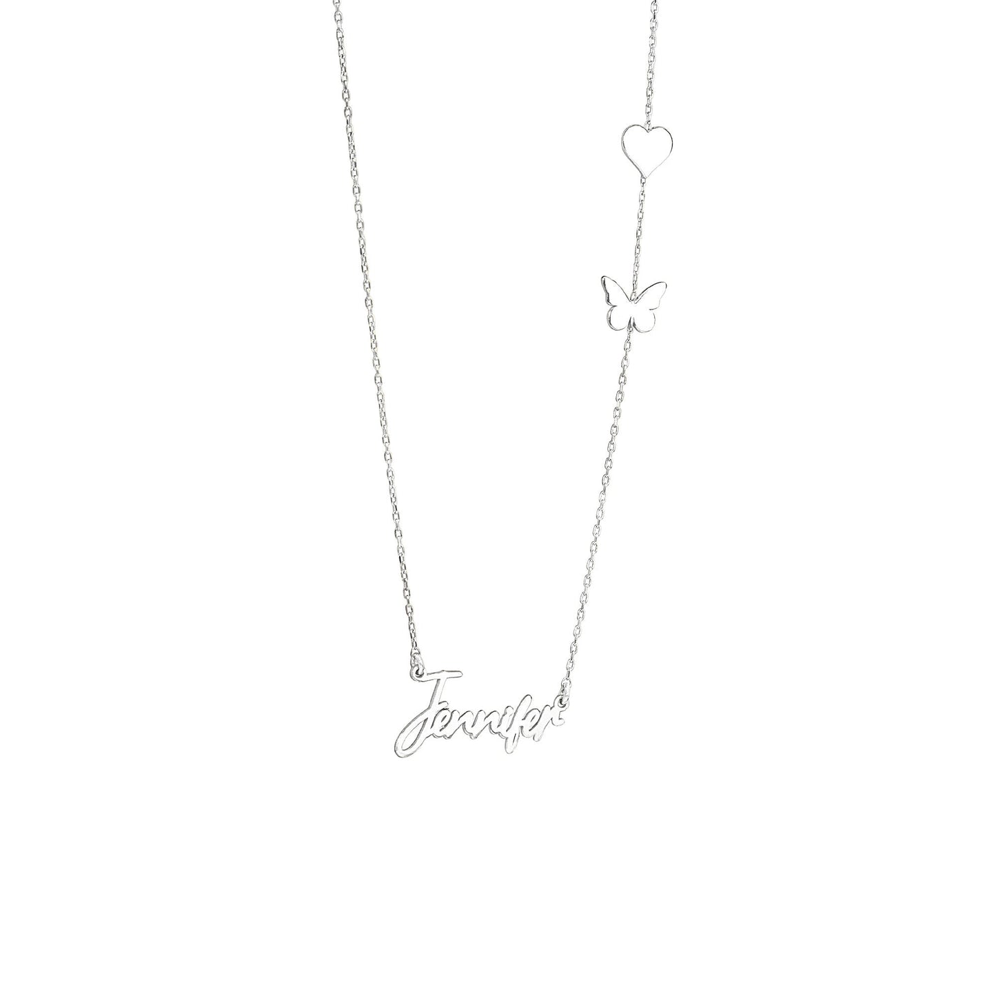 925 Sterling Silver Personalized Name Necklace with Heart and Butterfly