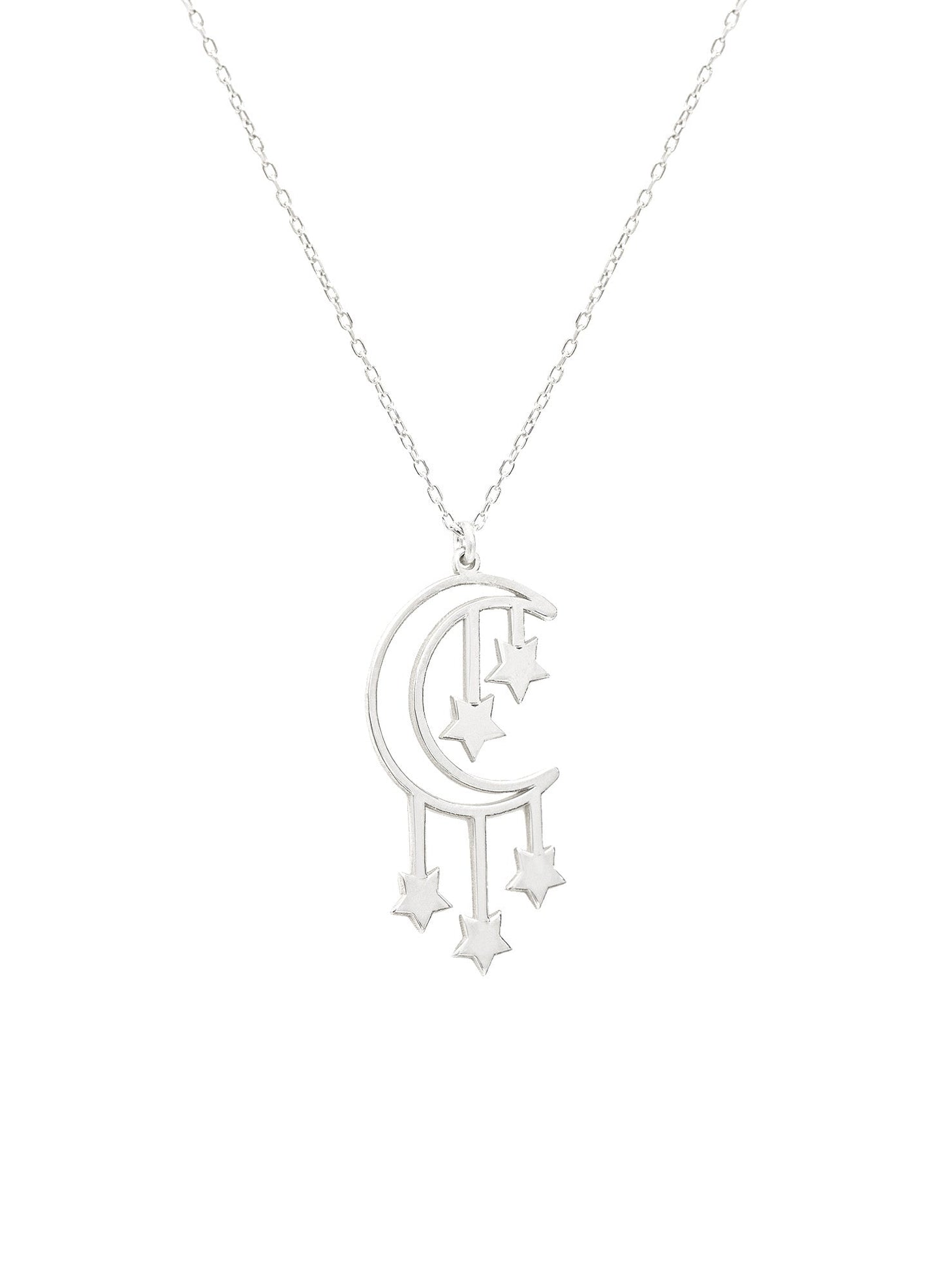 925 Sterling Silver Moon And Star Necklace