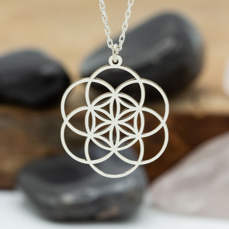 14K Solid Gold 6 Petal Flower of Life Lotus Necklace