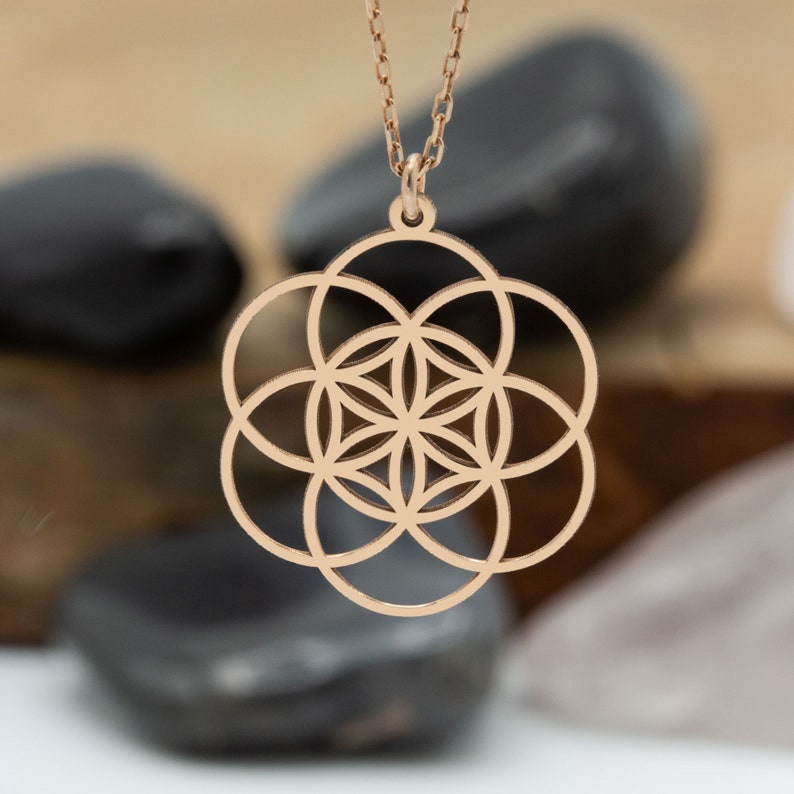 14K Solid Gold 6 Petal Flower of Life Lotus Necklace