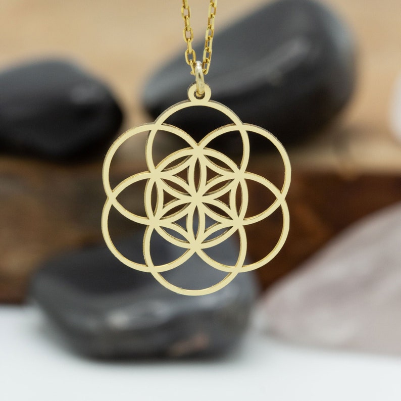 14K Solid Gold 6 Petal Flower of Life Lotus Necklace