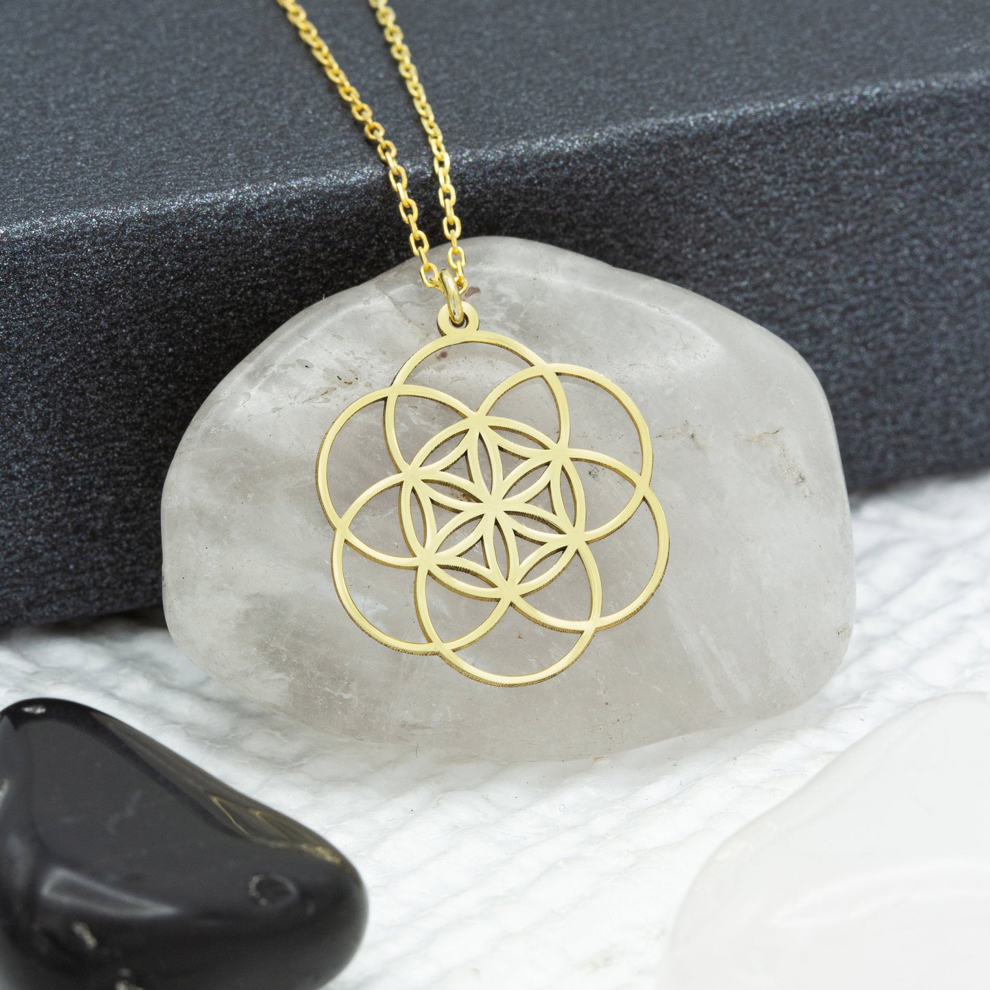 14K Solid Gold 6 Petal Flower of Life Lotus Necklace