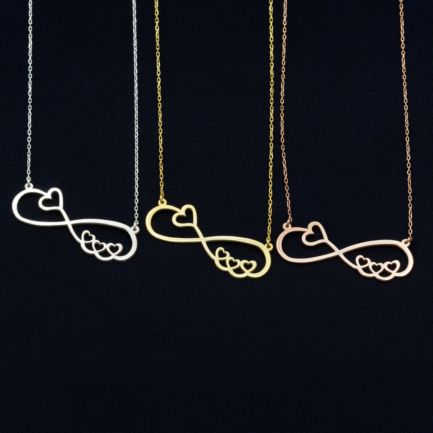 925 Sterling Silver Infinity Necklace with Hearts
