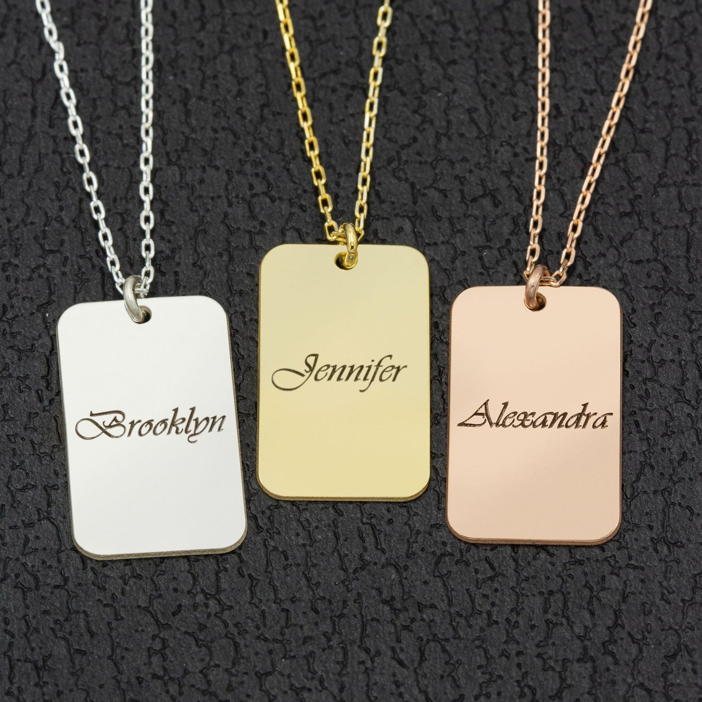 925 Sterling Silver Personalized Name Dog Tag Necklace Gold