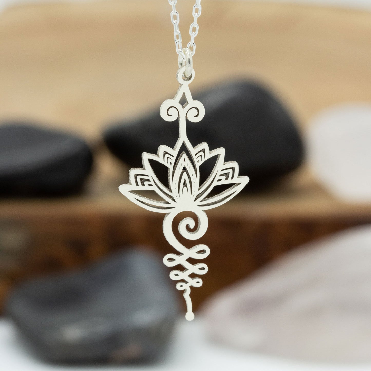 925 Sterling Silver Lotus Unalome Pendant Necklace - Spiritual Yoga Jewelry