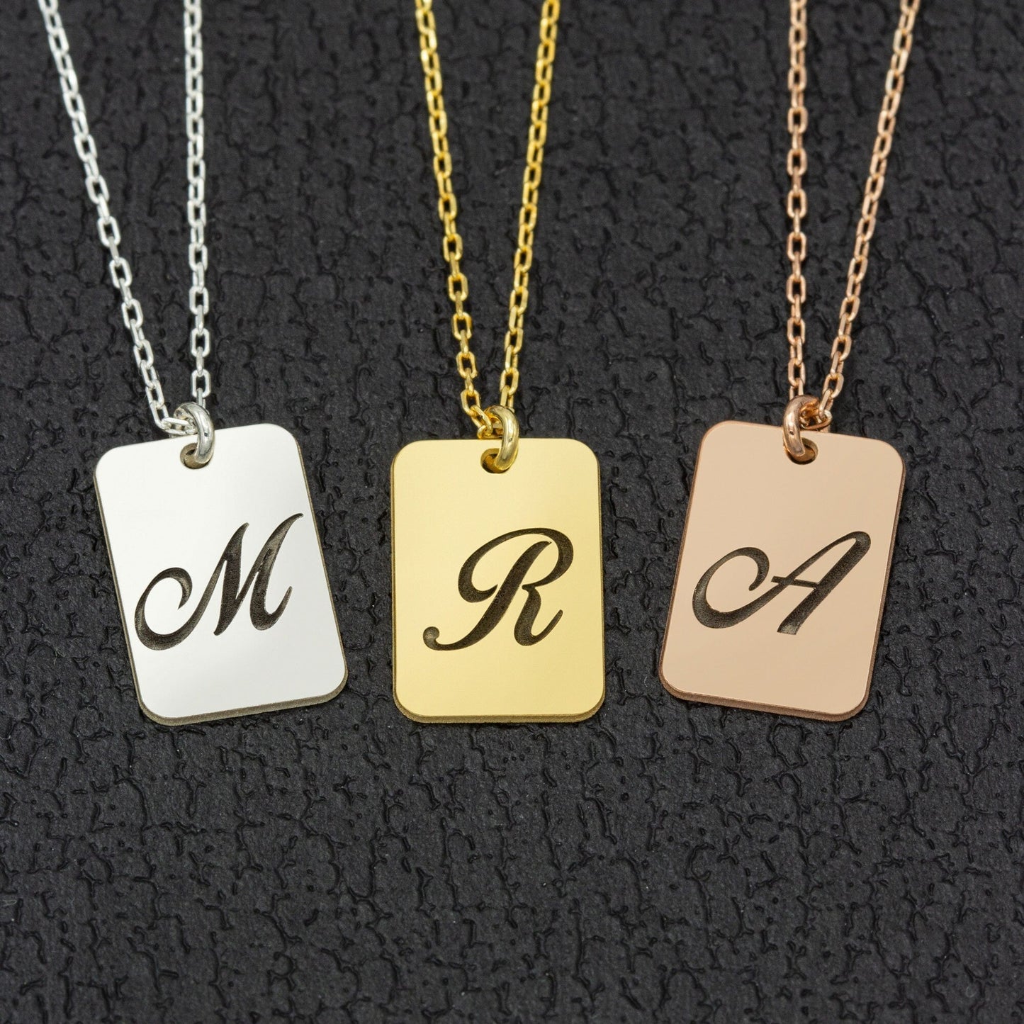 925 Sterling Silver Personalised Initial Tag Necklace Gold