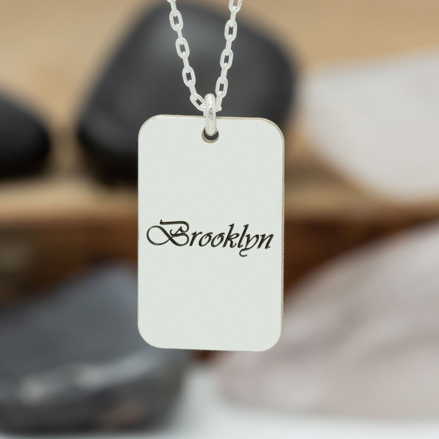925 Sterling Silver Personalized Name Dog Tag Necklace Gold
