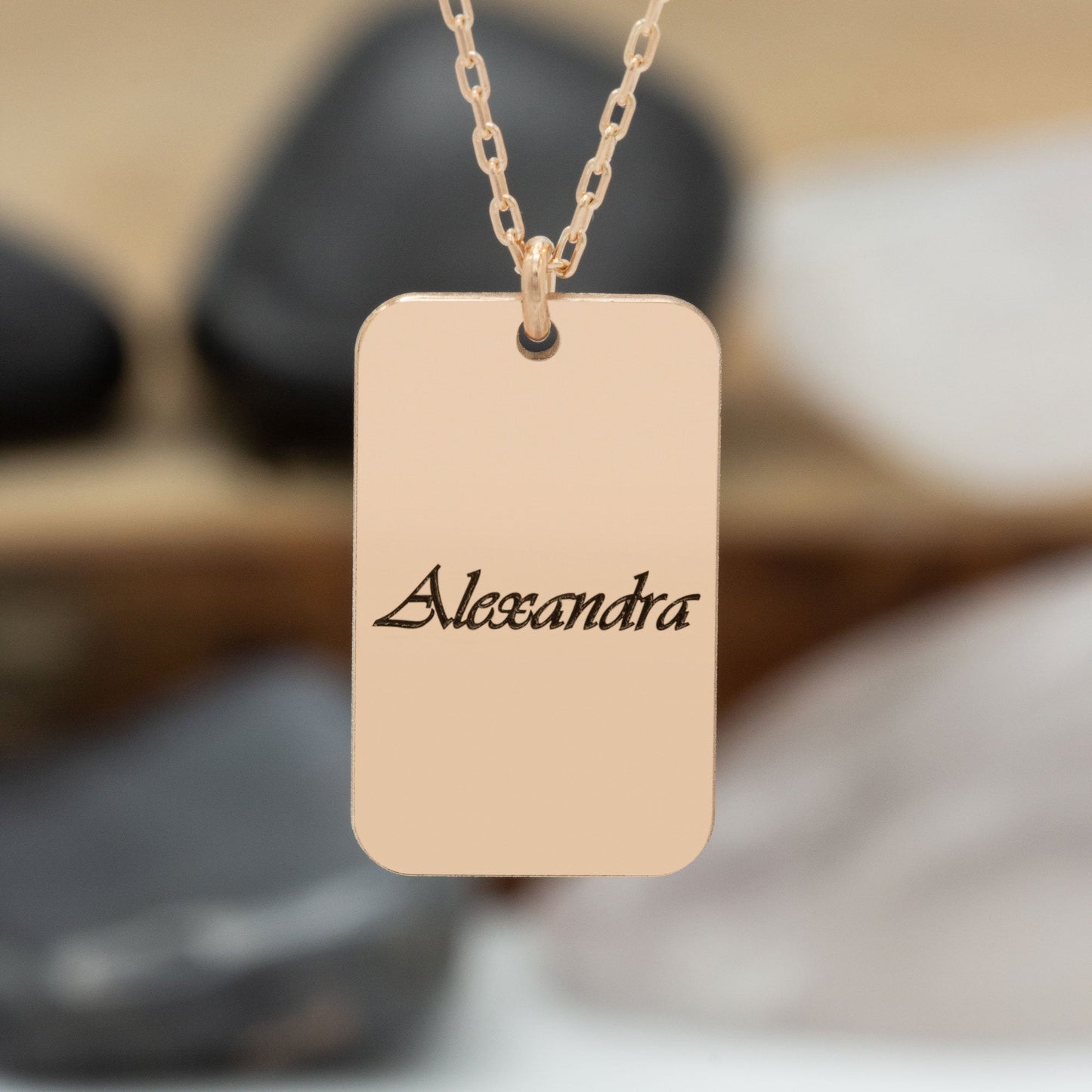 925 Sterling Silver Personalized Name Dog Tag Necklace Gold