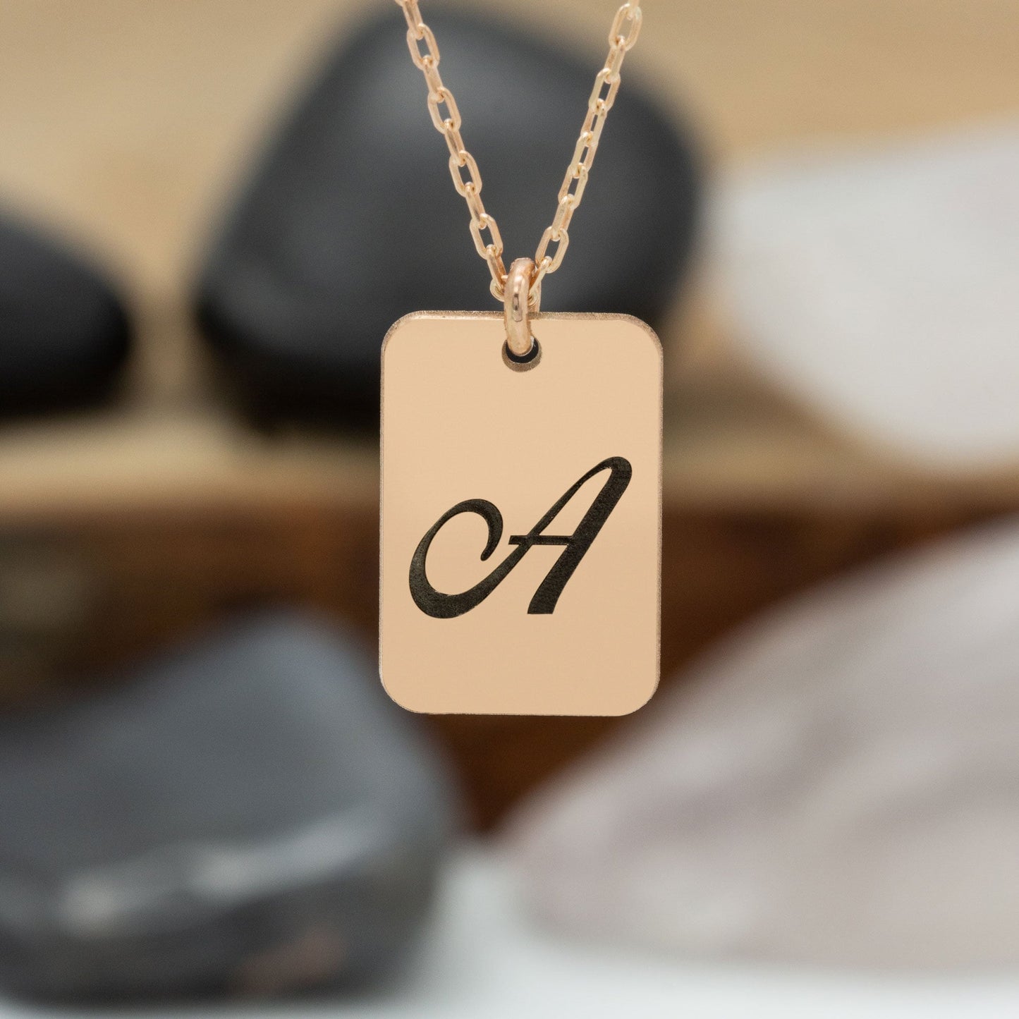 925 Sterling Silver Personalised Initial Tag Necklace Gold