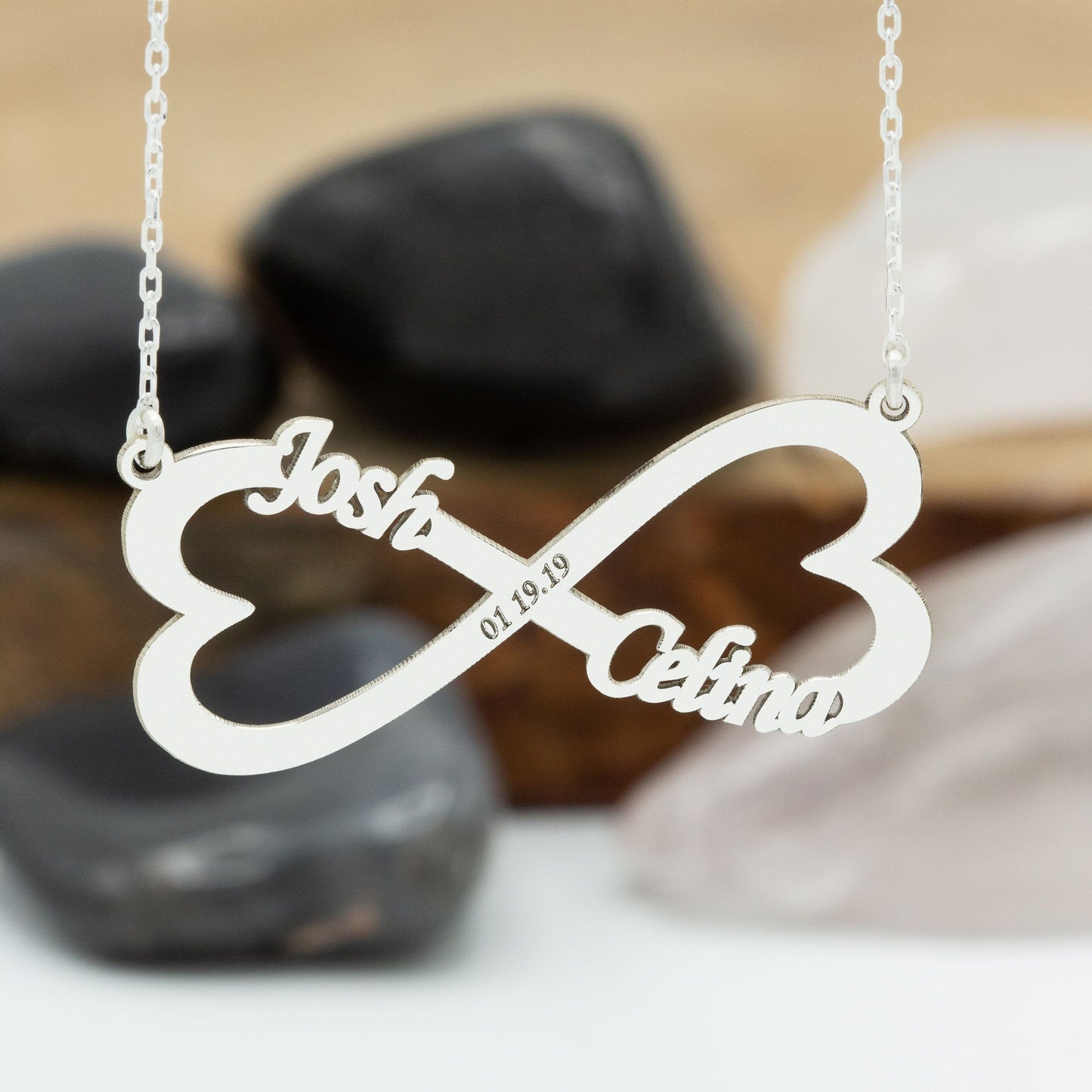 925 Sterling Silver Heart Shaped Infinity Name Necklace