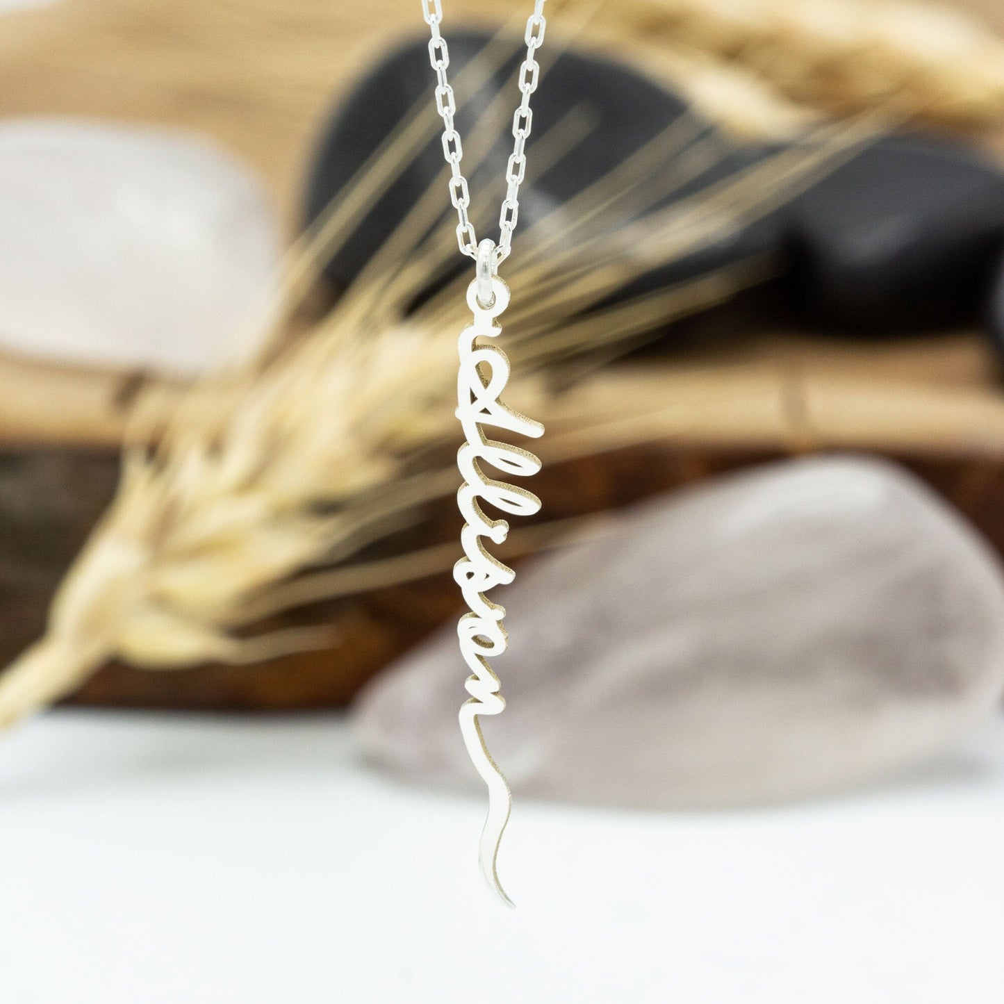 925 Sterling Silver Vertical Personalized Name Necklace