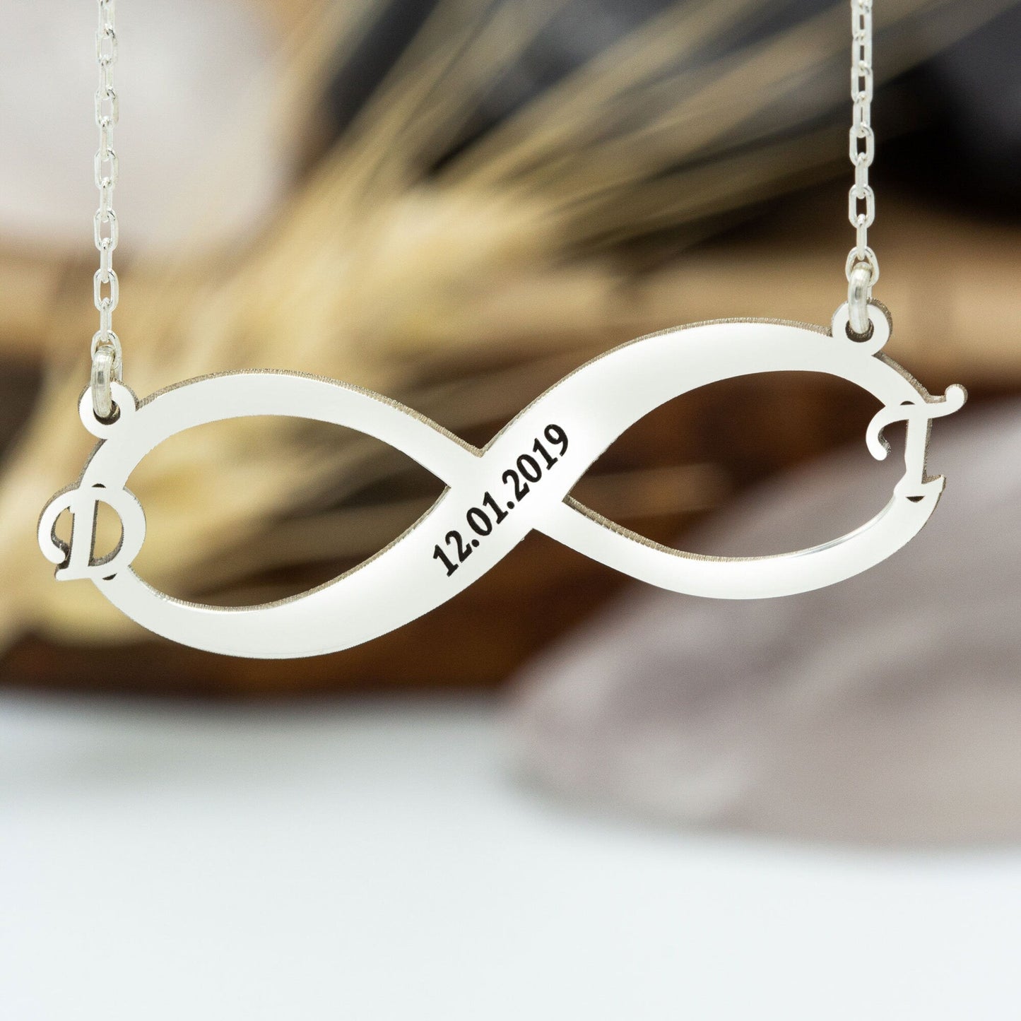 925 Sterling Silver Initials Infinity Necklace