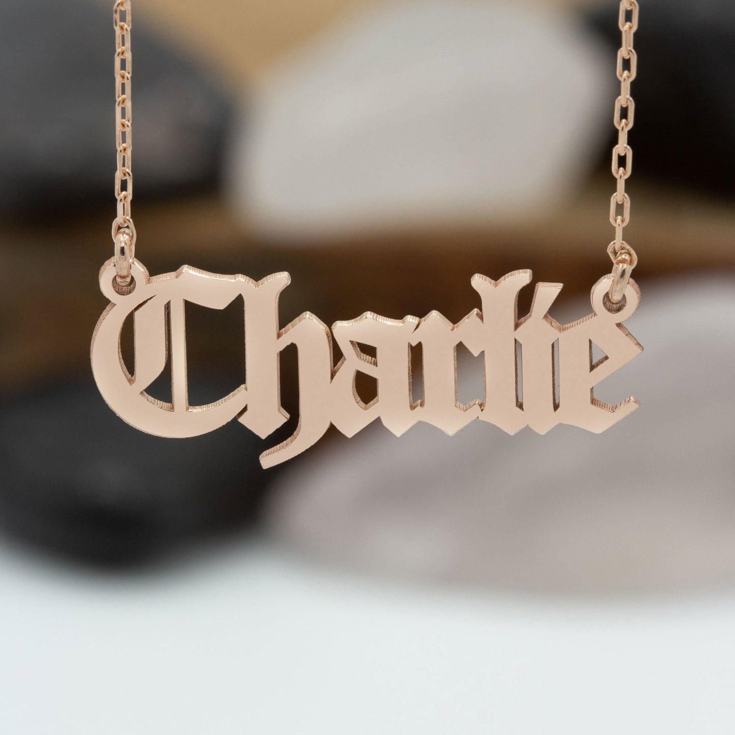 925 Sterling Silver Personalized Old English Font Name Necklace