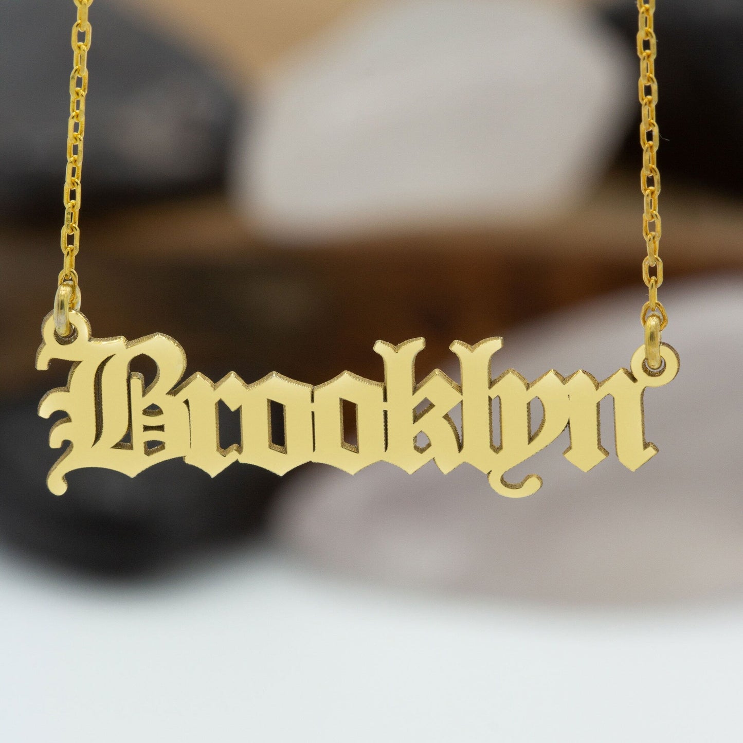 925 Sterling Silver Personalized Old English Font Name Necklace