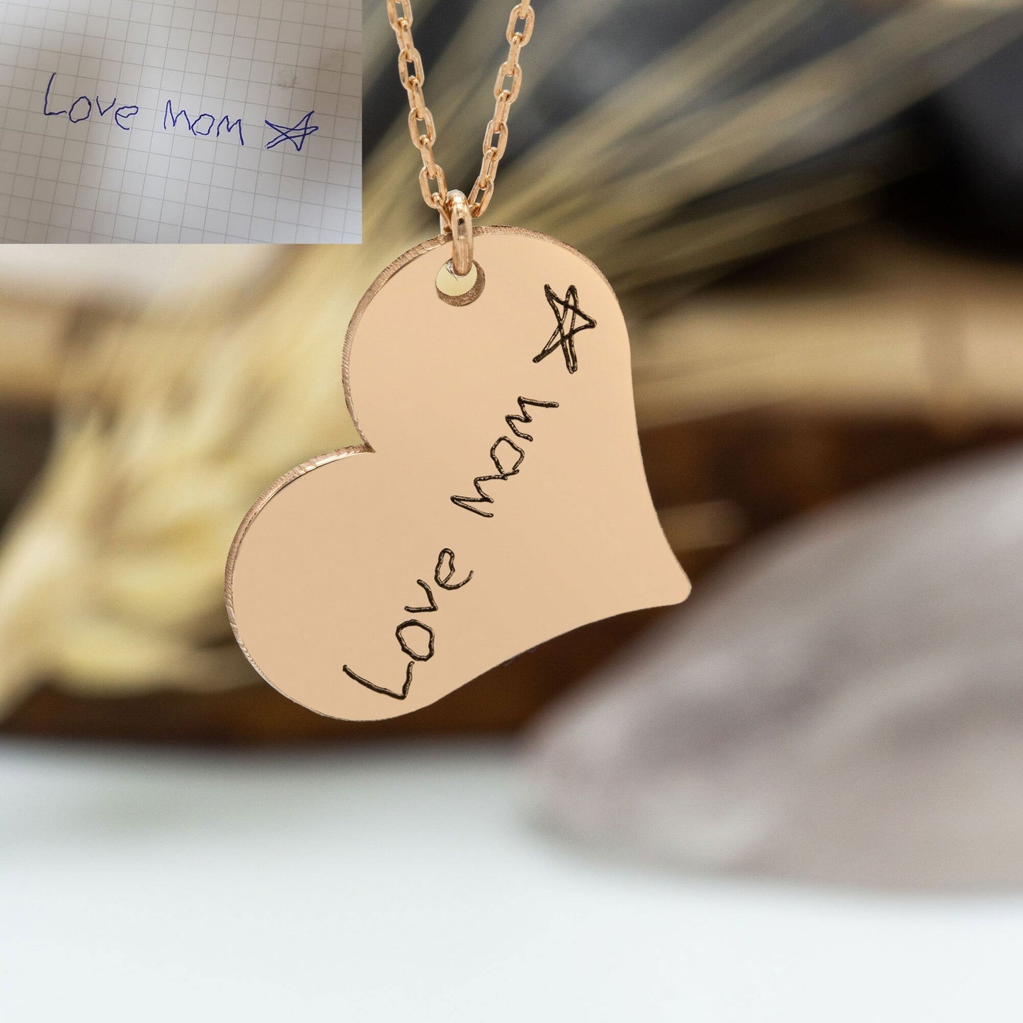 925 Sterling Silver Heart Necklace with Your Own Handwriting