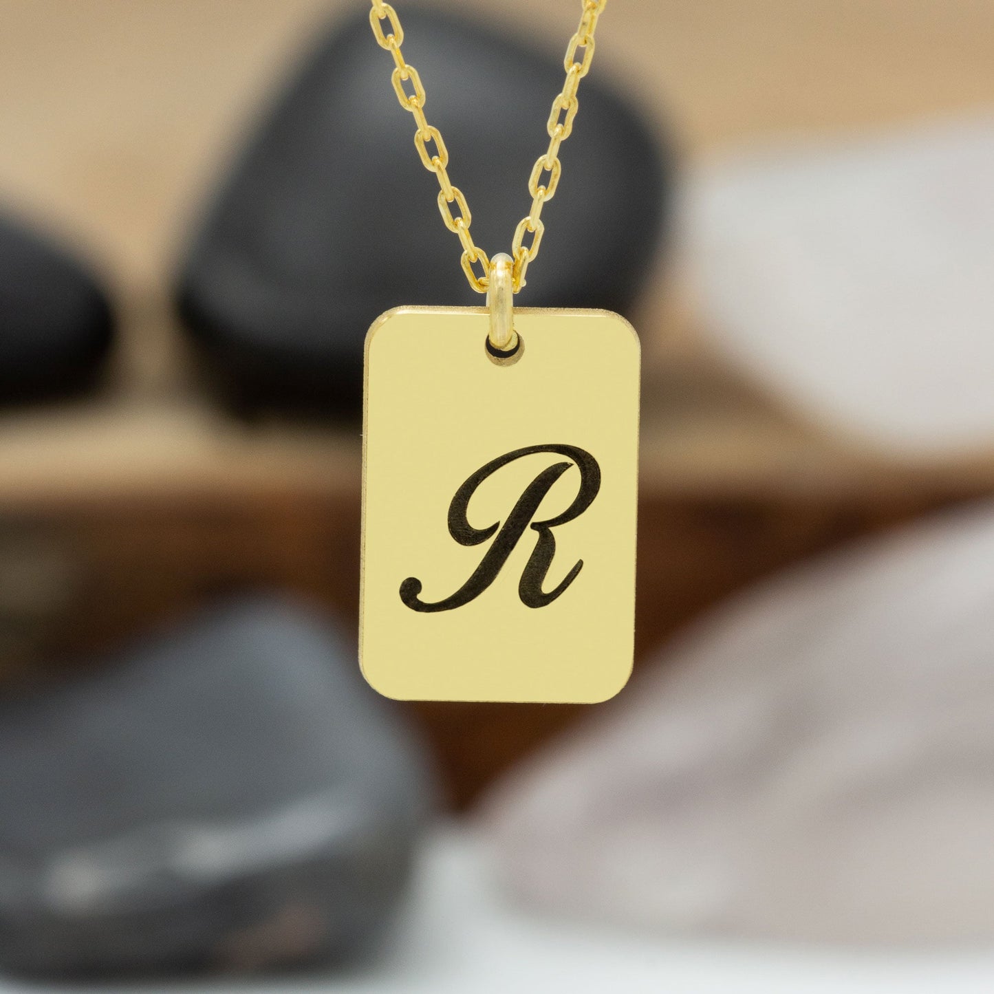 925 Sterling Silver Personalised Initial Tag Necklace Gold