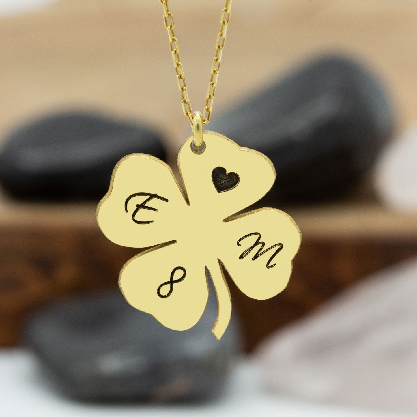 14K Solid Gold Four Leaf Clover Necklace