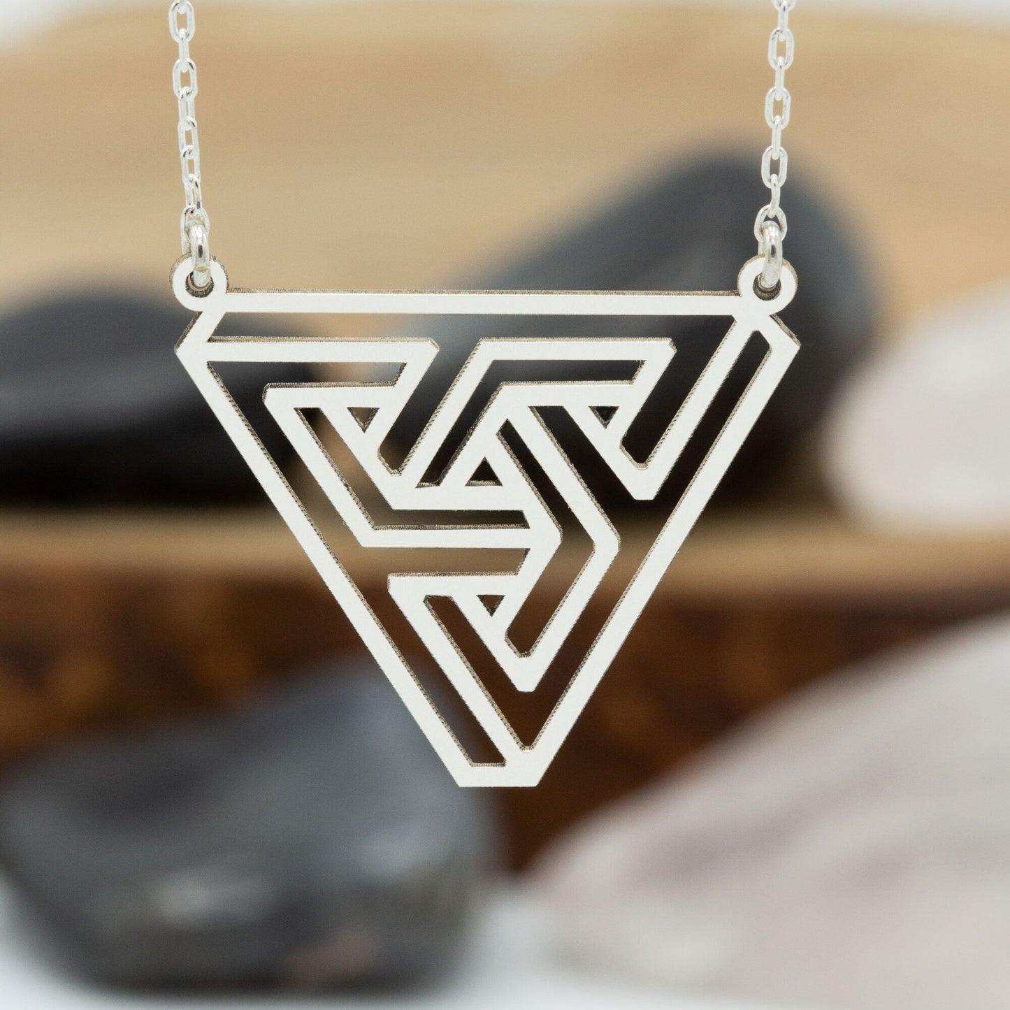 925 Sterling Silver Penrose Triangle Necklace - Impossible Tribar Necklace