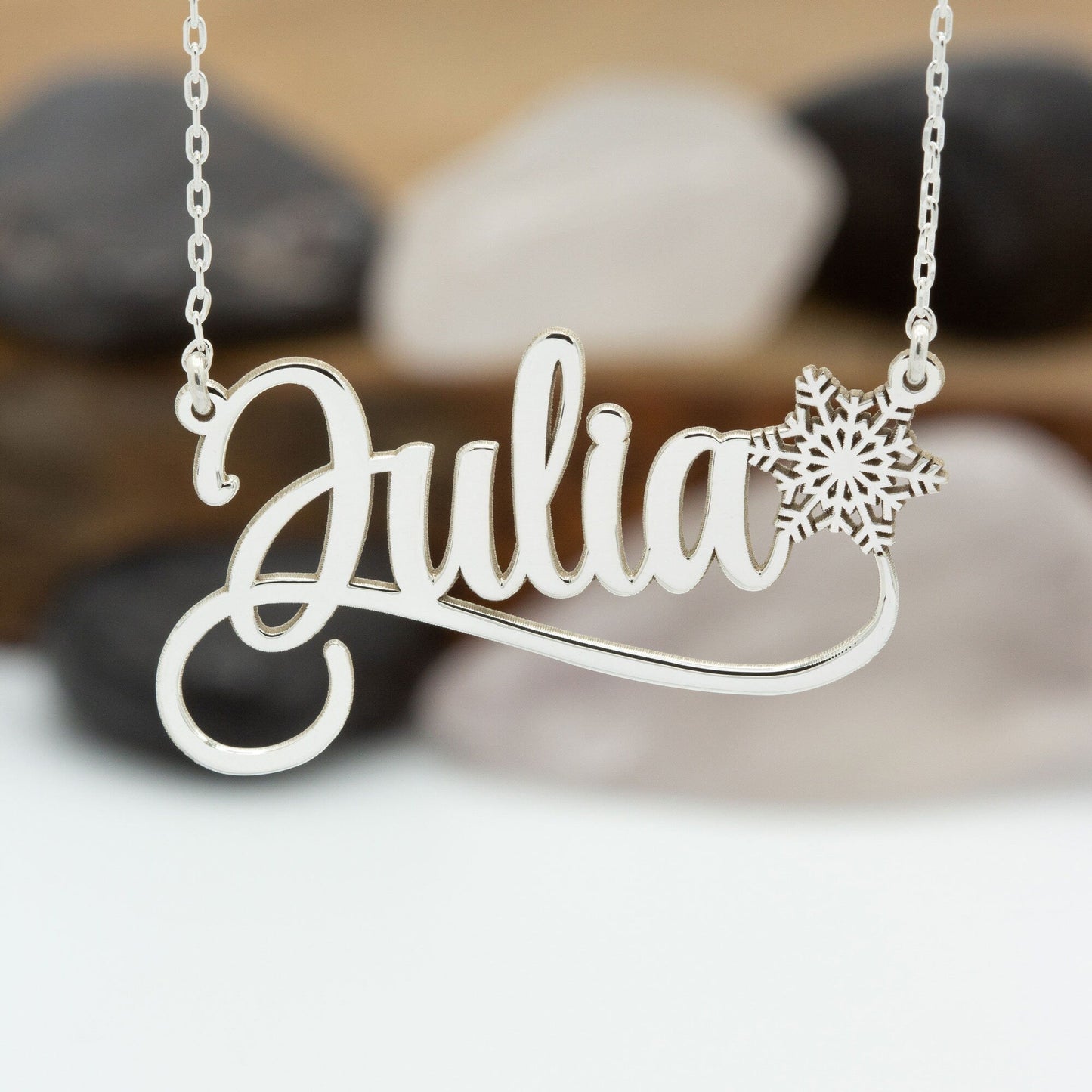 925 Sterling Silver Personalized Name Necklace with Snowflake