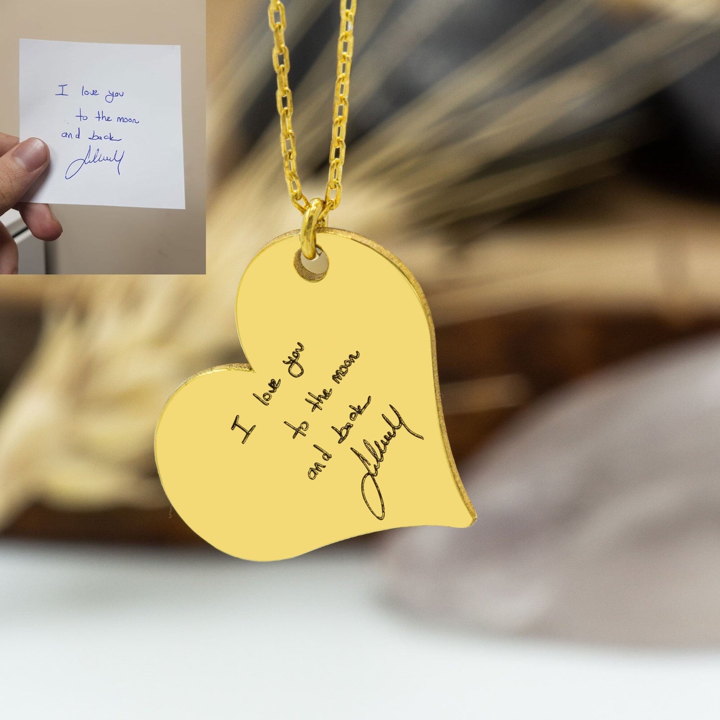 925 Sterling Silver Heart Necklace with Your Own Handwriting