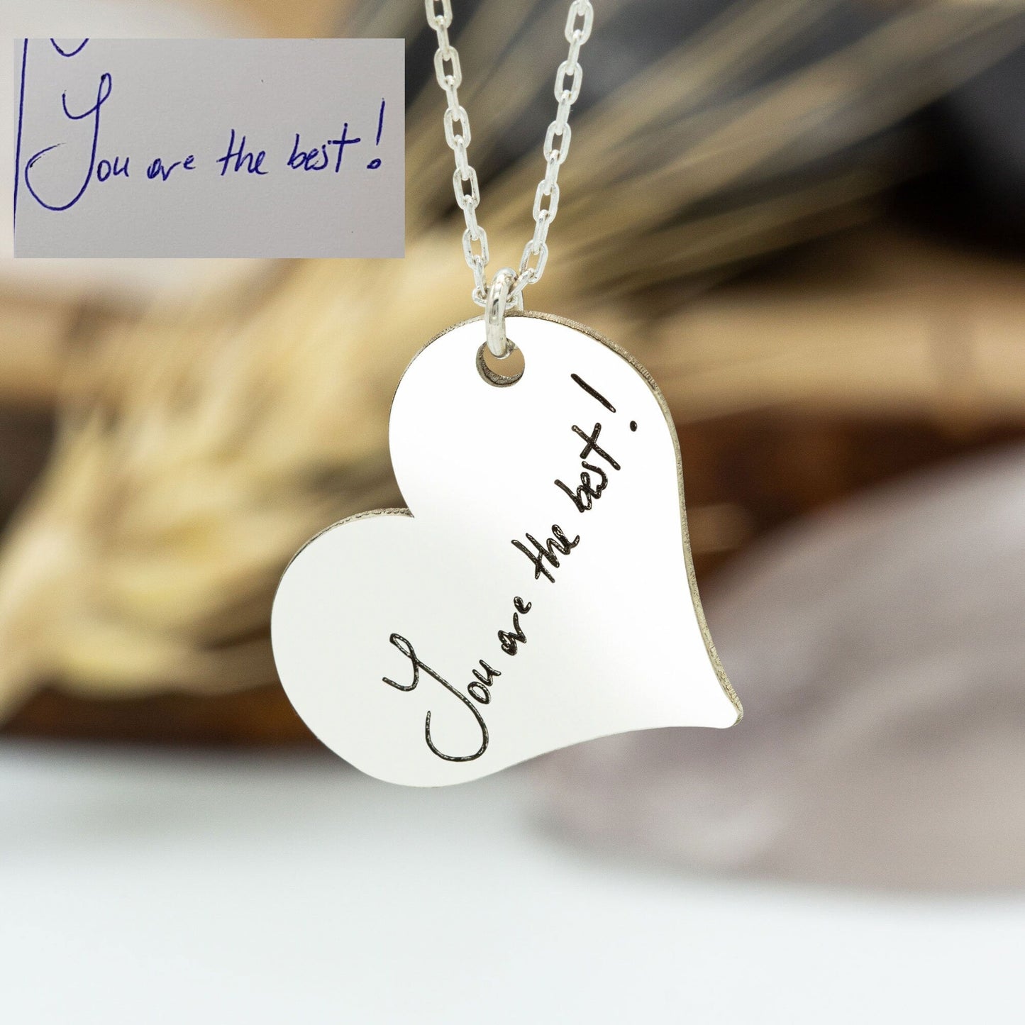 925 Sterling Silver Heart Necklace with Your Own Handwriting