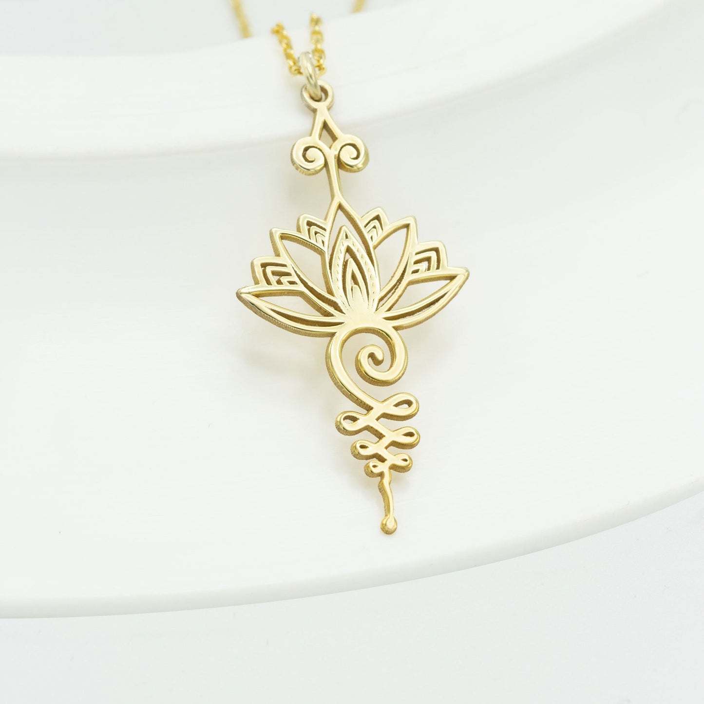 925 Sterling Silver Lotus Unalome Pendant Necklace - Spiritual Yoga Jewelry
