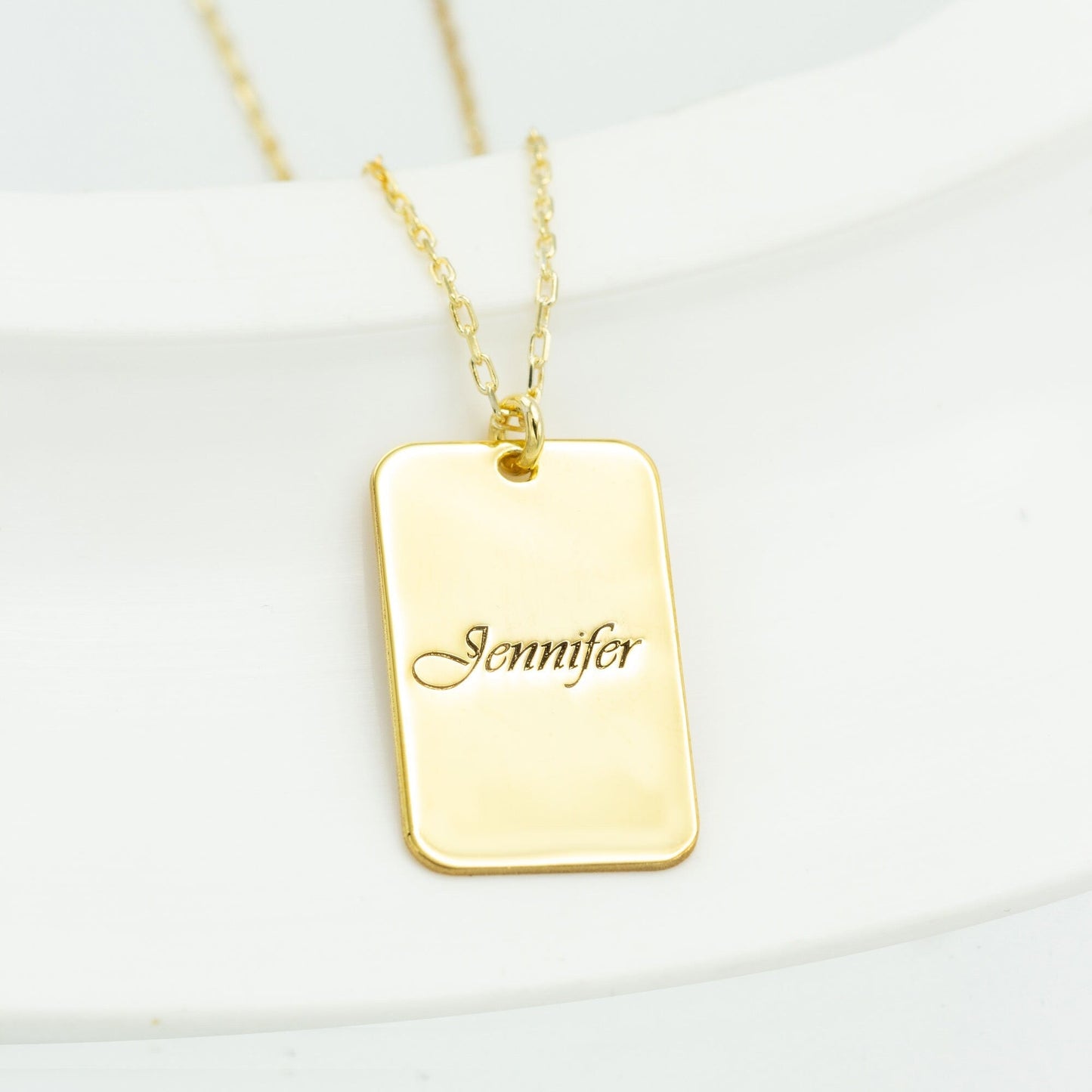 925 Sterling Silver Personalized Name Dog Tag Necklace Gold