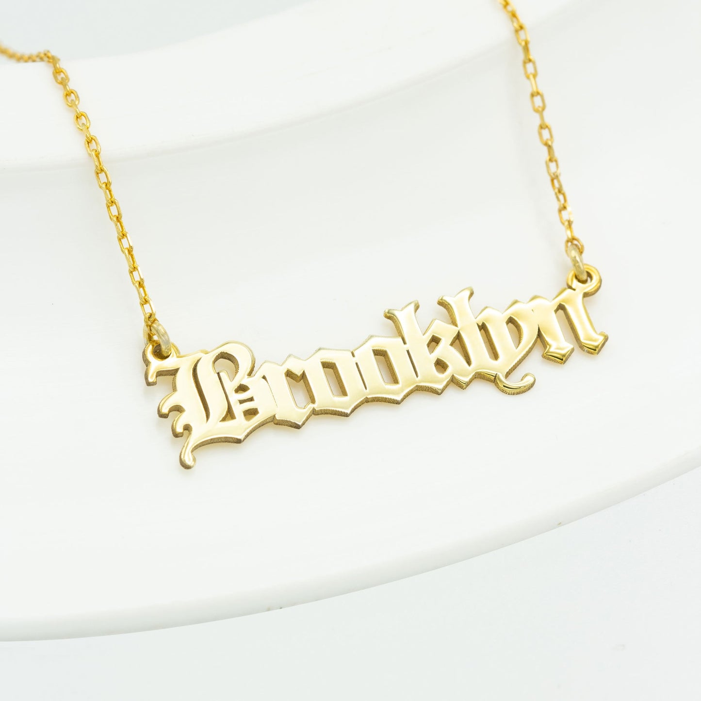 925 Sterling Silver Personalized Old English Font Name Necklace
