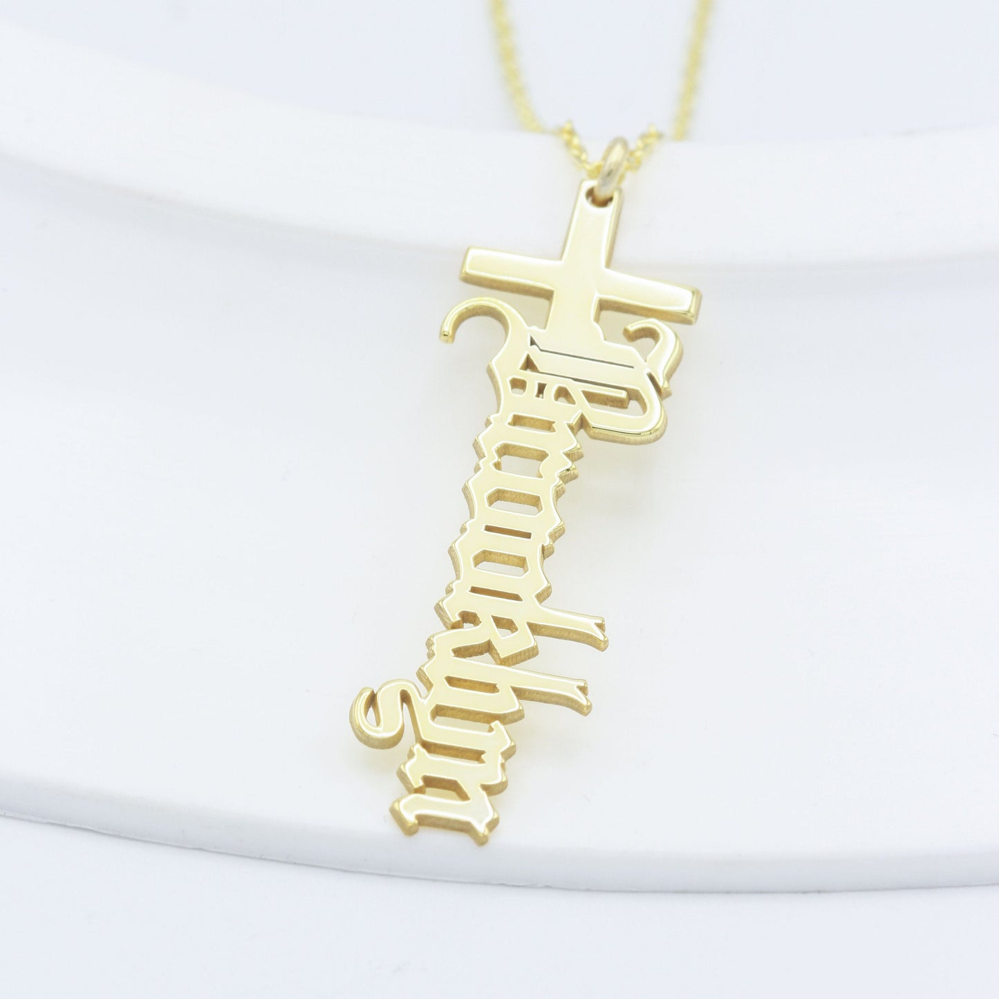 925 Sterling Silver Personalized Old English Name Cross Necklace