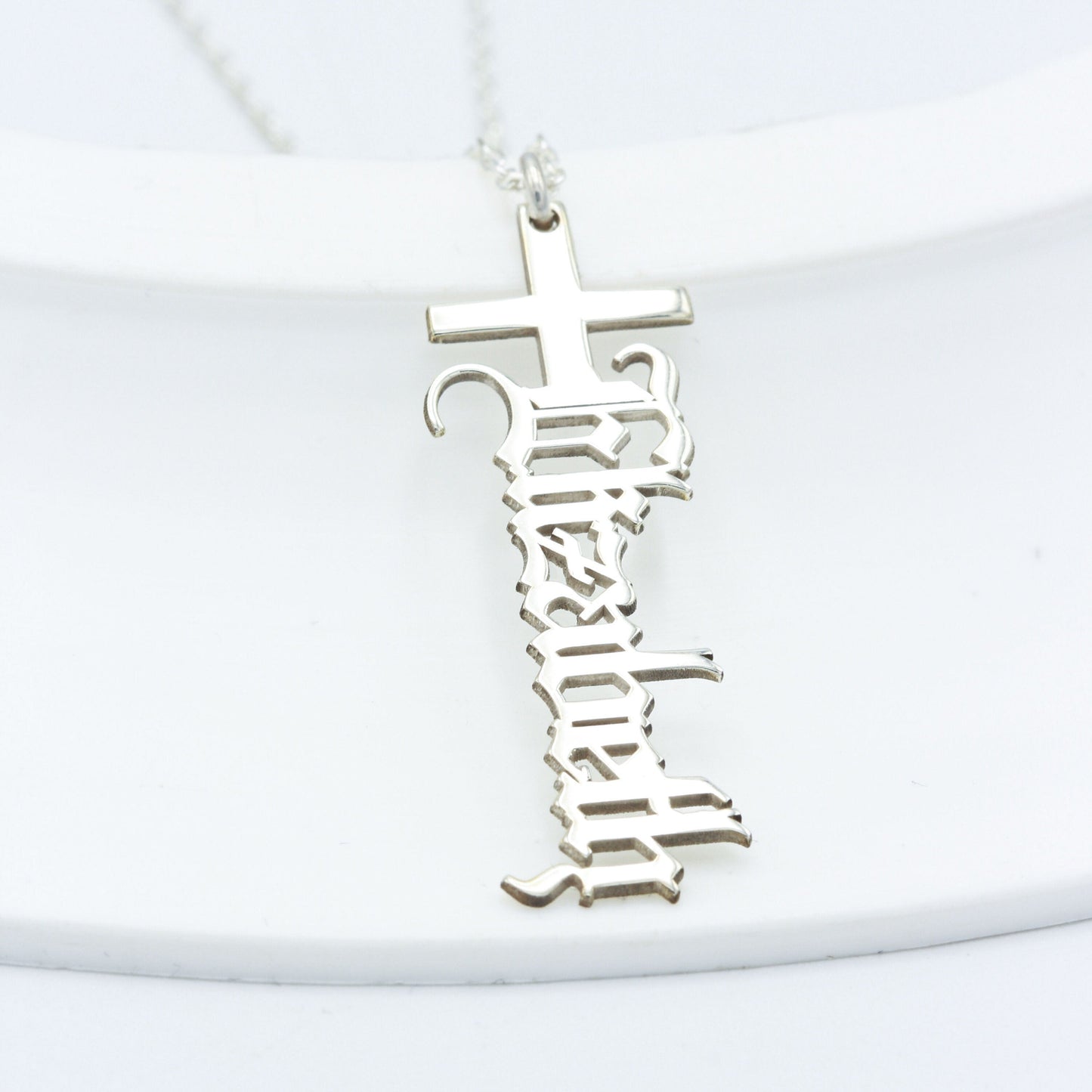 925 Sterling Silver Personalized Old English Name Cross Necklace