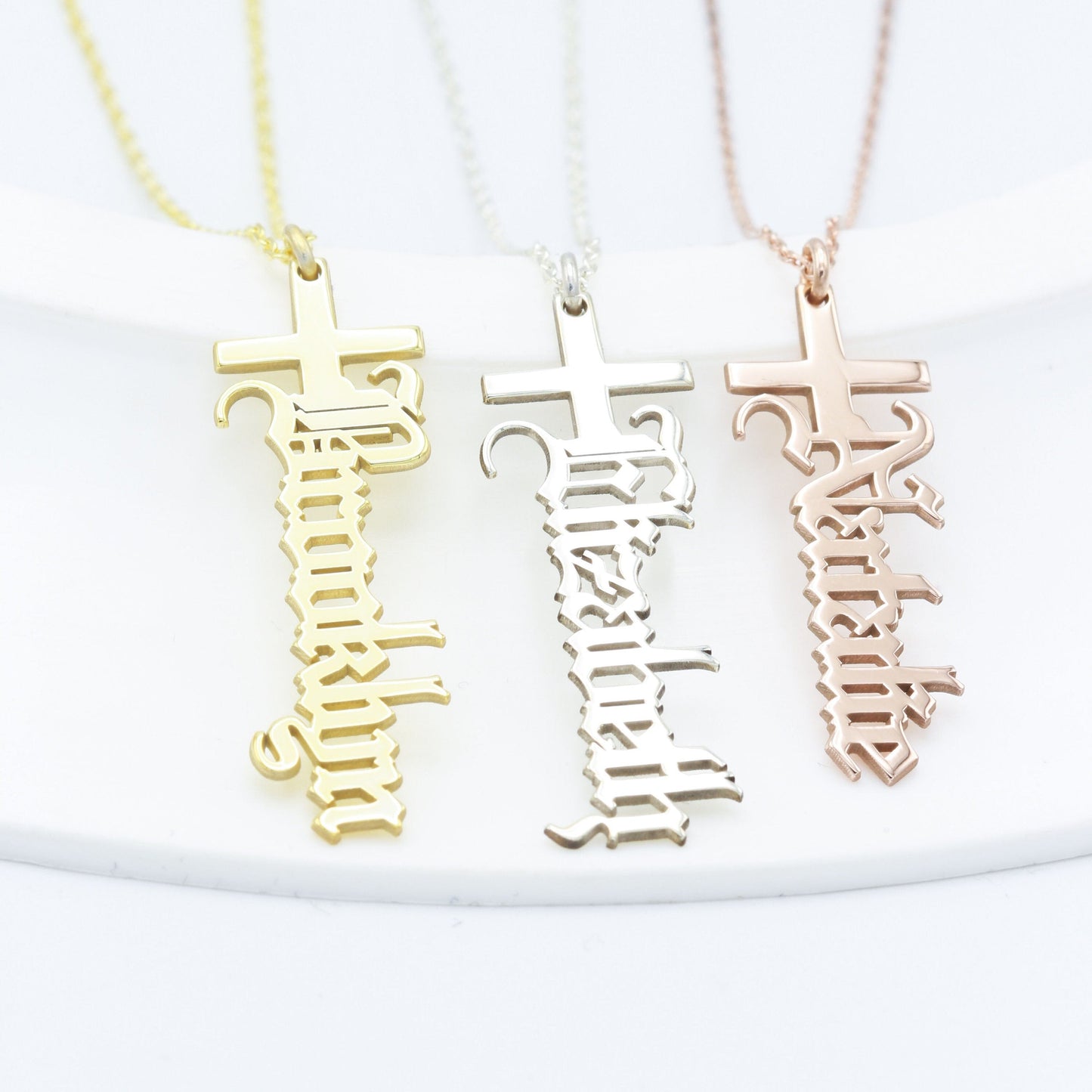925 Sterling Silver Personalized Old English Name Cross Necklace