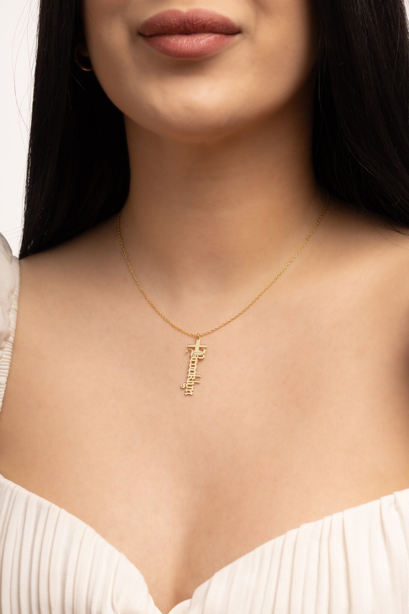 925 Sterling Silver Personalized Old English Name Cross Necklace