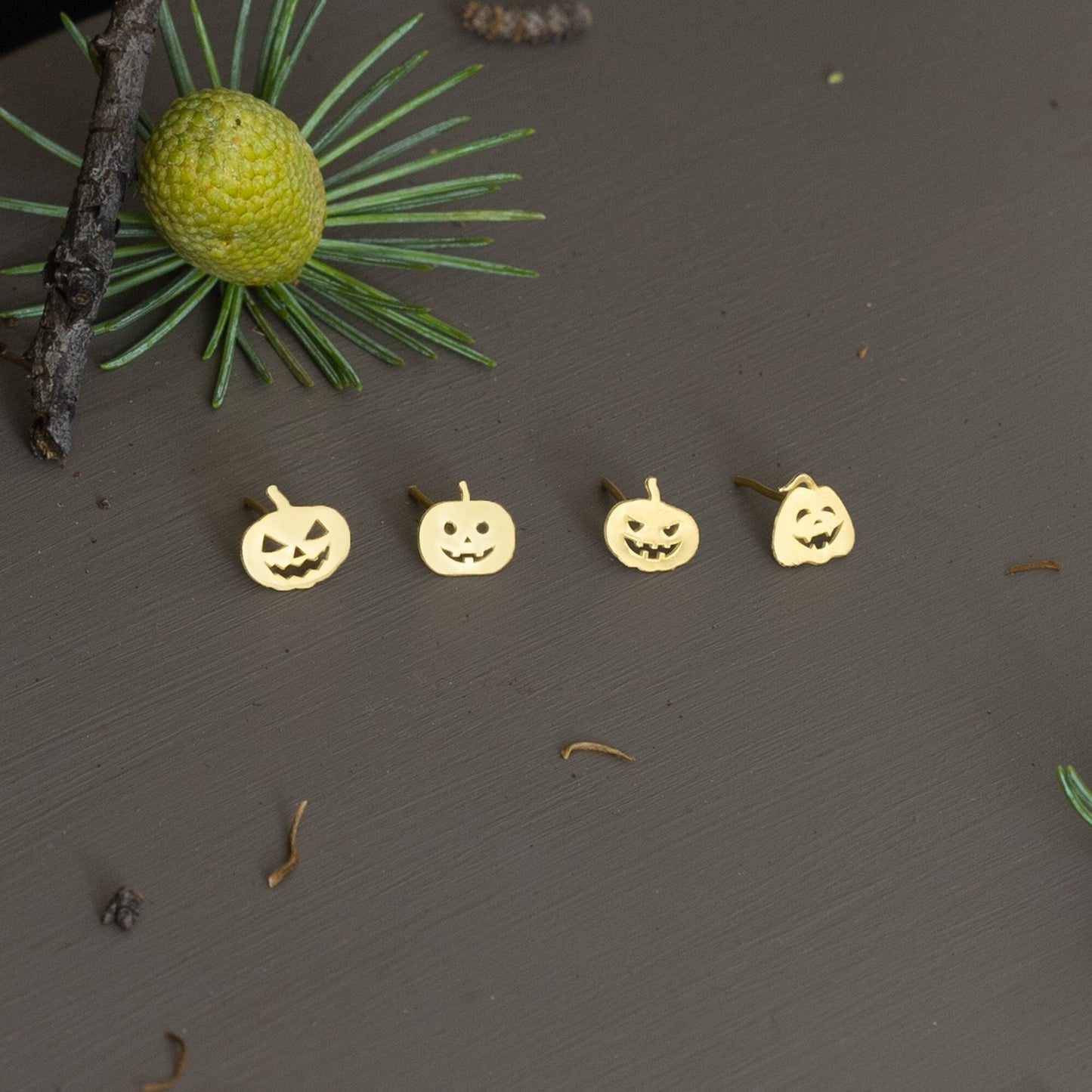 925 Sterling Silver Pumpkin Stud Earrings