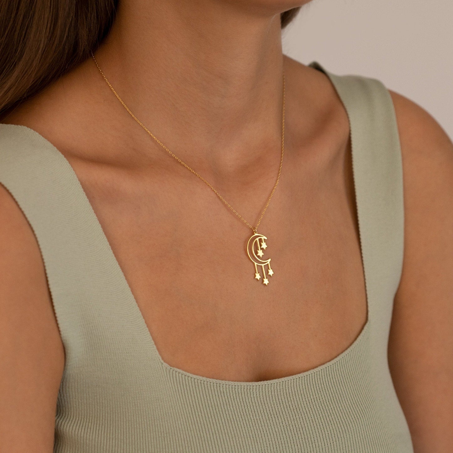 925 Sterling Silver Moon And Star Necklace