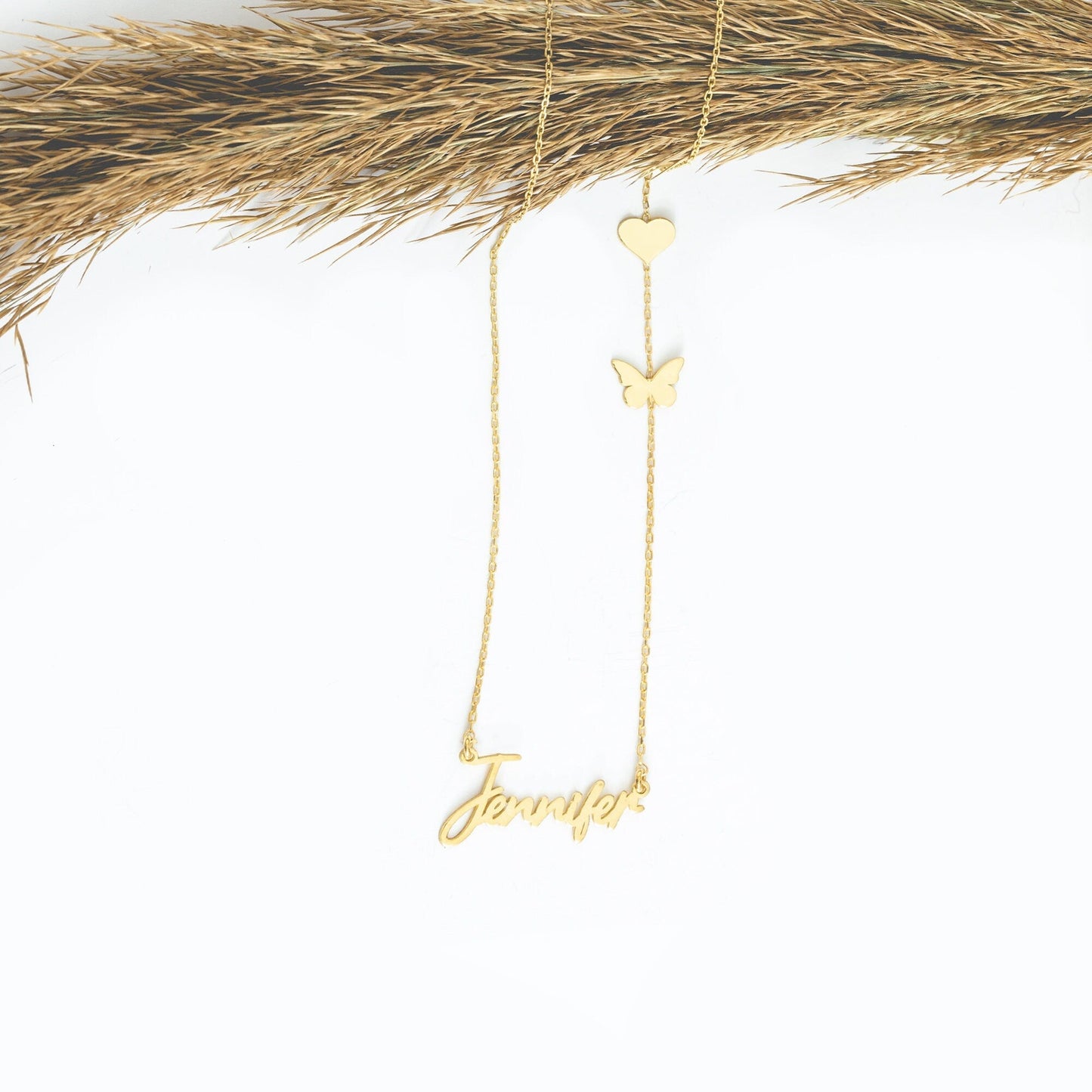 925 Sterling Silver Personalized Name Necklace with Heart and Butterfly