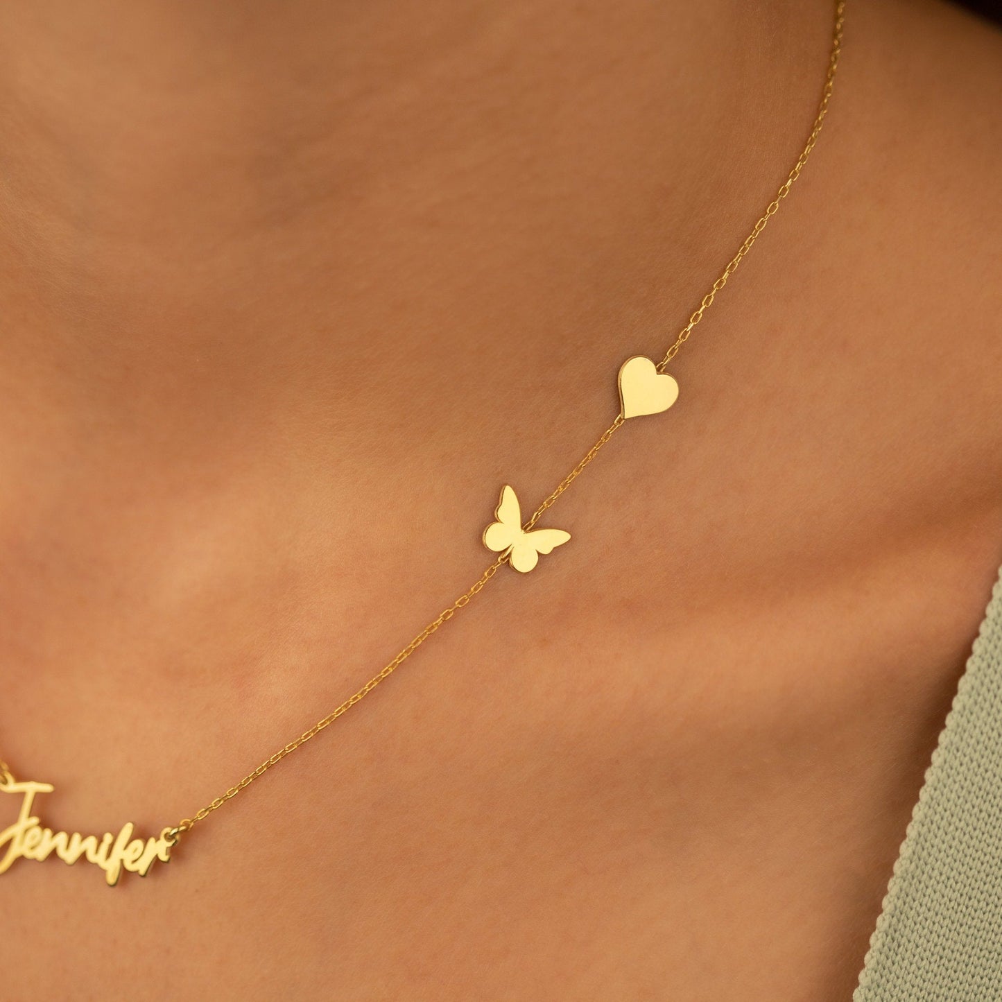 925 Sterling Silver Personalized Name Necklace with Heart and Butterfly