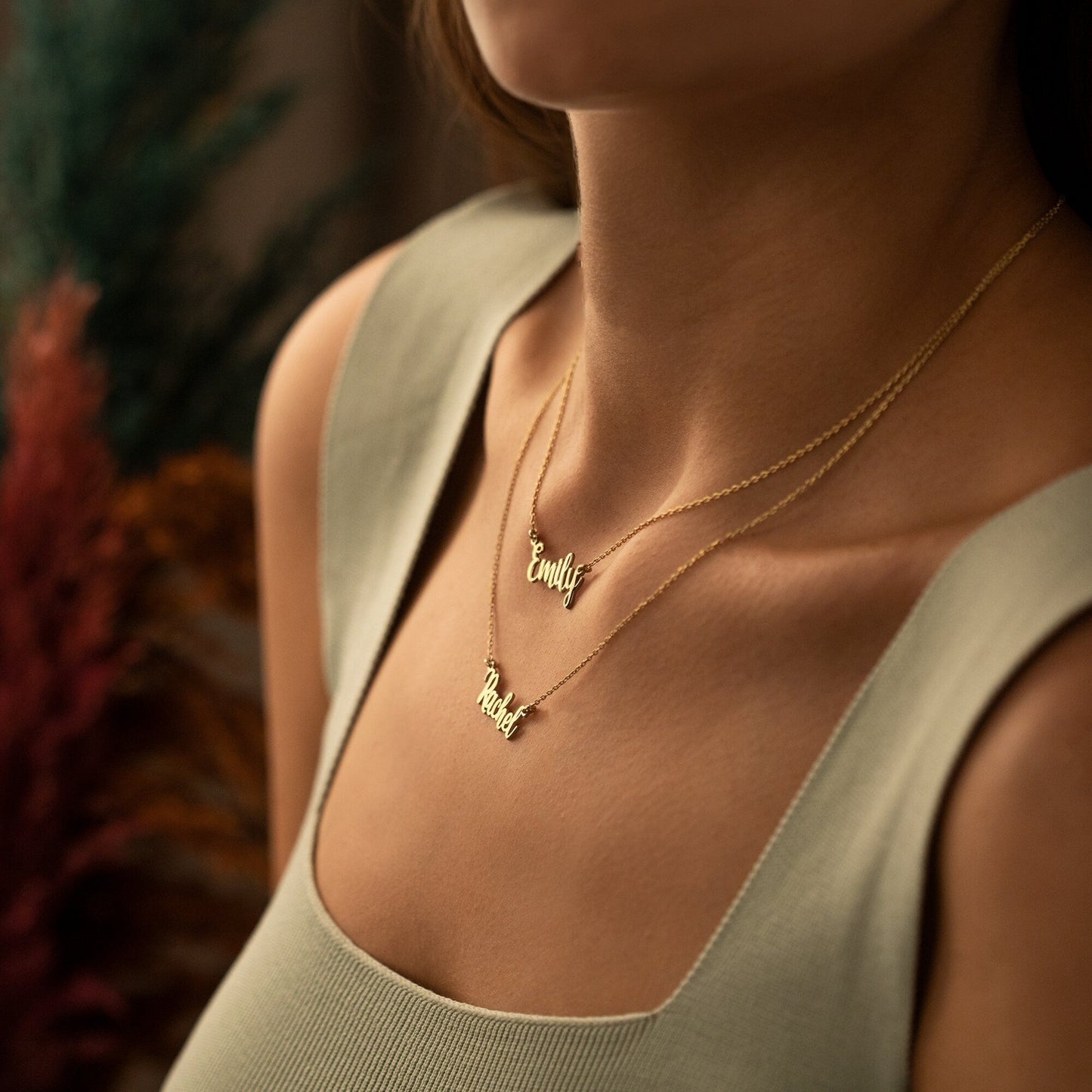 925 Sterling Silver Personalized Double Name Double Chain Necklace
