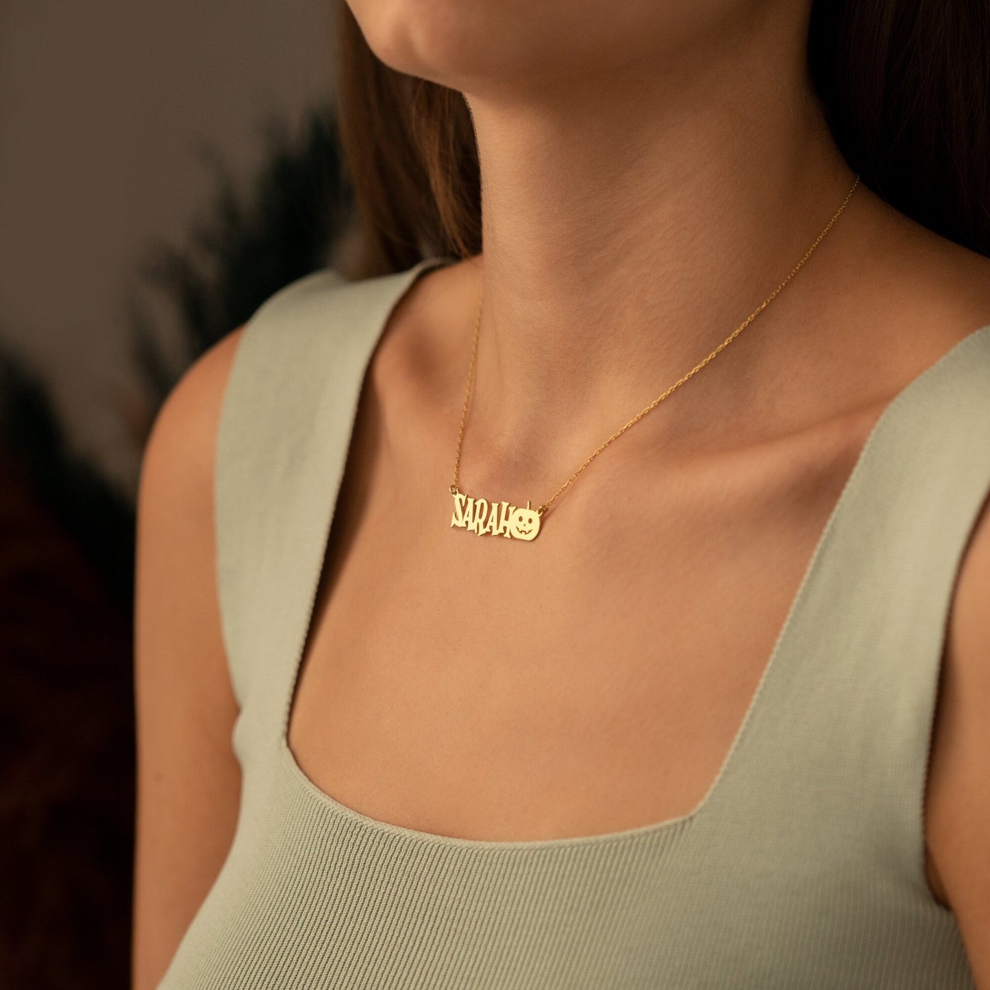 925 Sterling Silver Personalized Pumpkin Custom Name Necklace