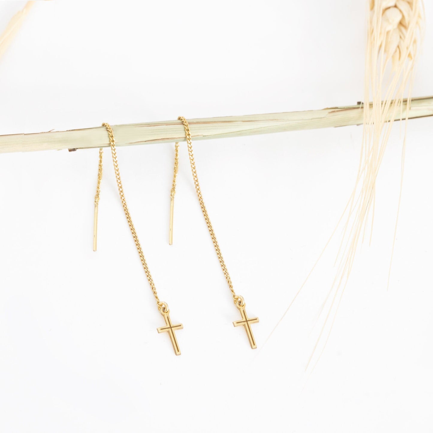 925 Sterling Silver Threader Cross Earrings